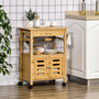 Voir la diapositive 2 : HOMCOM Desserte cuisine sur roulettes chariot de service meuble de rangement avec un tiroir, un panier coulissant, un porte-torchon et armoire en bambou