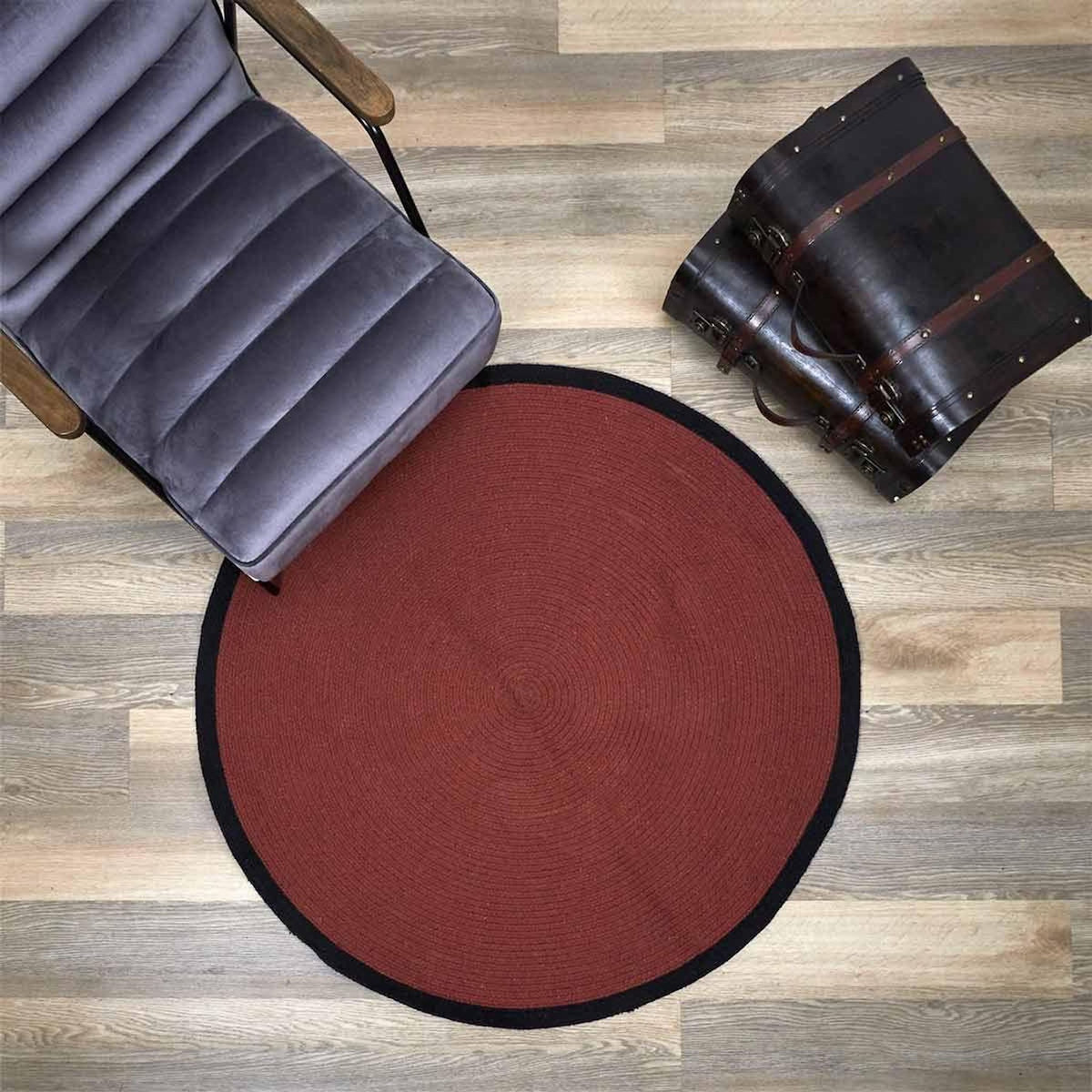 Paris Prix Tapis Rond en Coton  Bord  120cm Terracotta & Noir