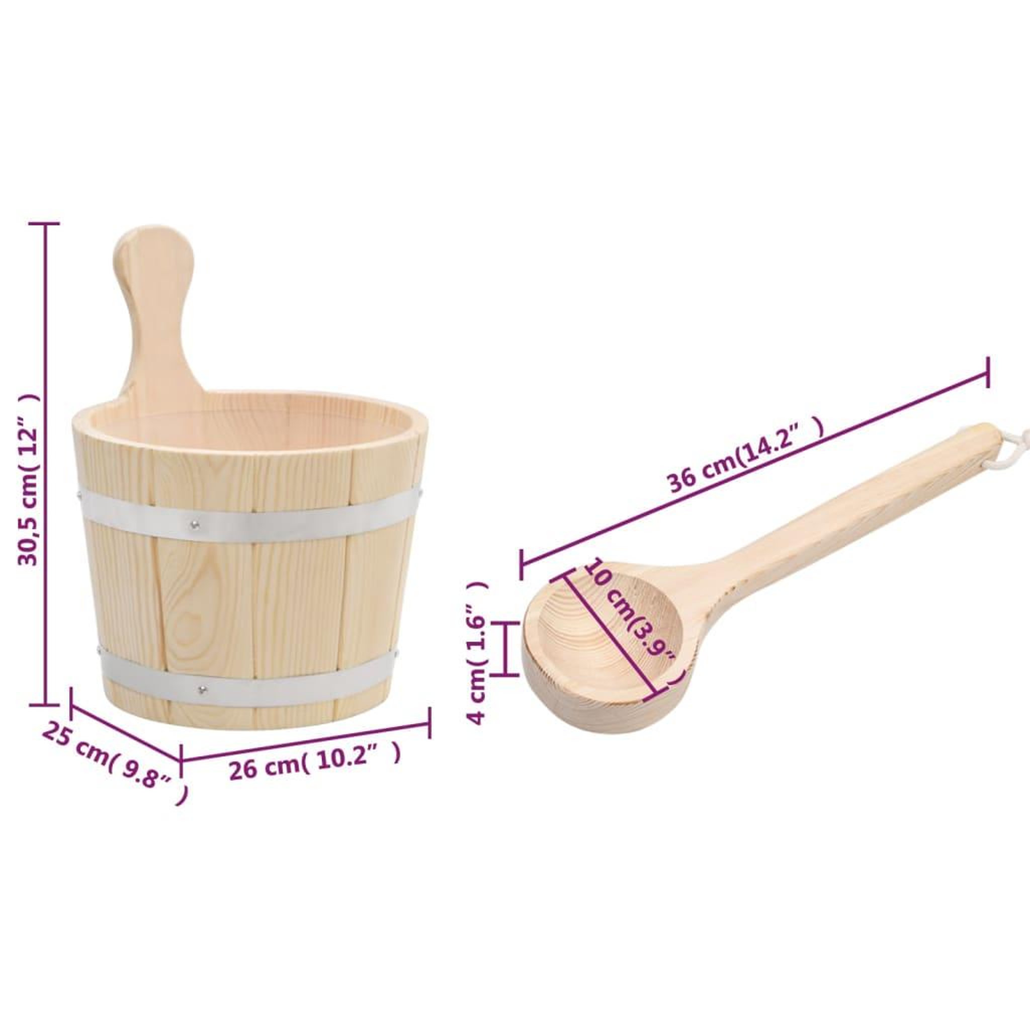 Voir la diapositive 6 : VIDAXL Ensemble de seau et louche pour sauna bois massif de pin