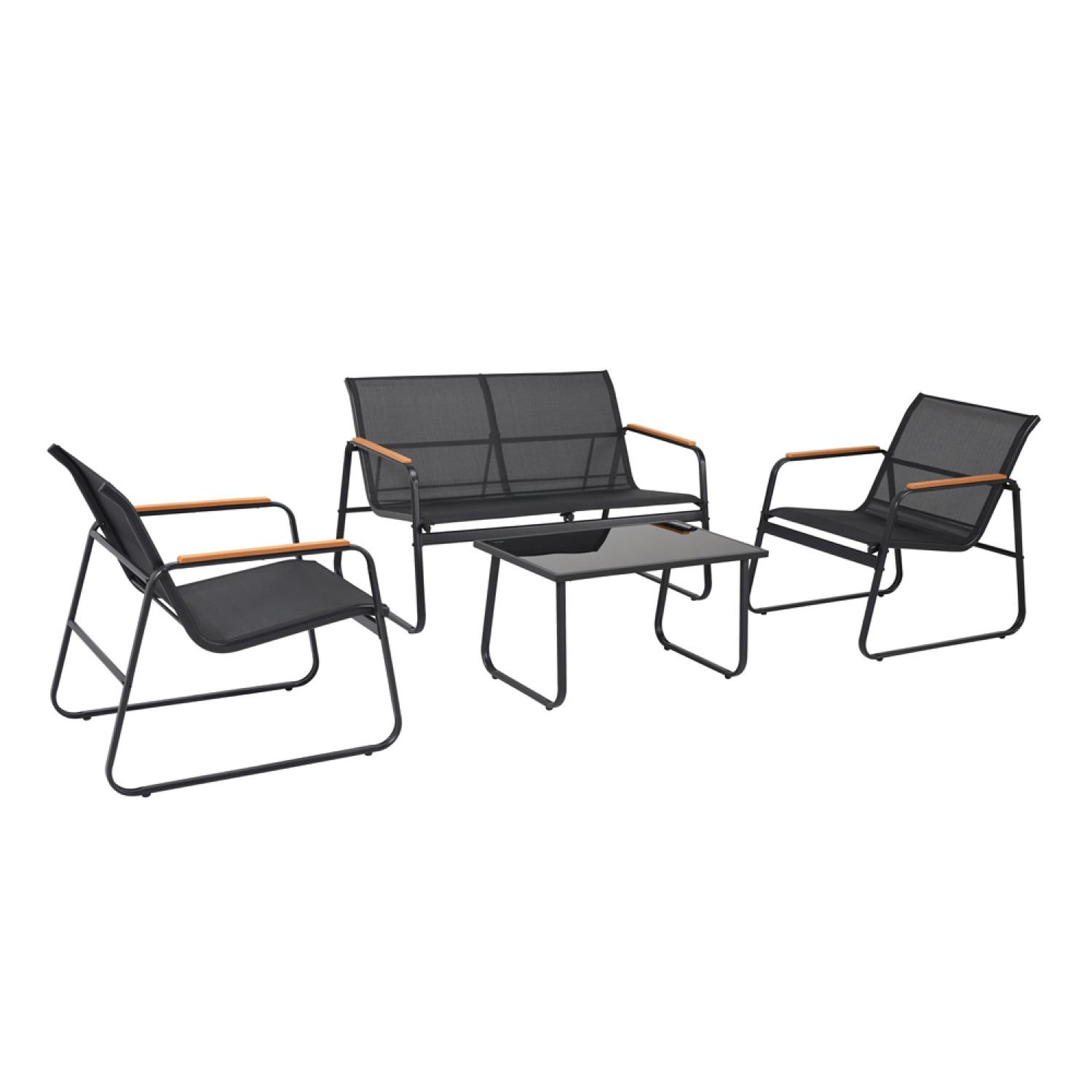 CONCEPT USINE Salon de jardin 4 places en toile de polyester noir aurora