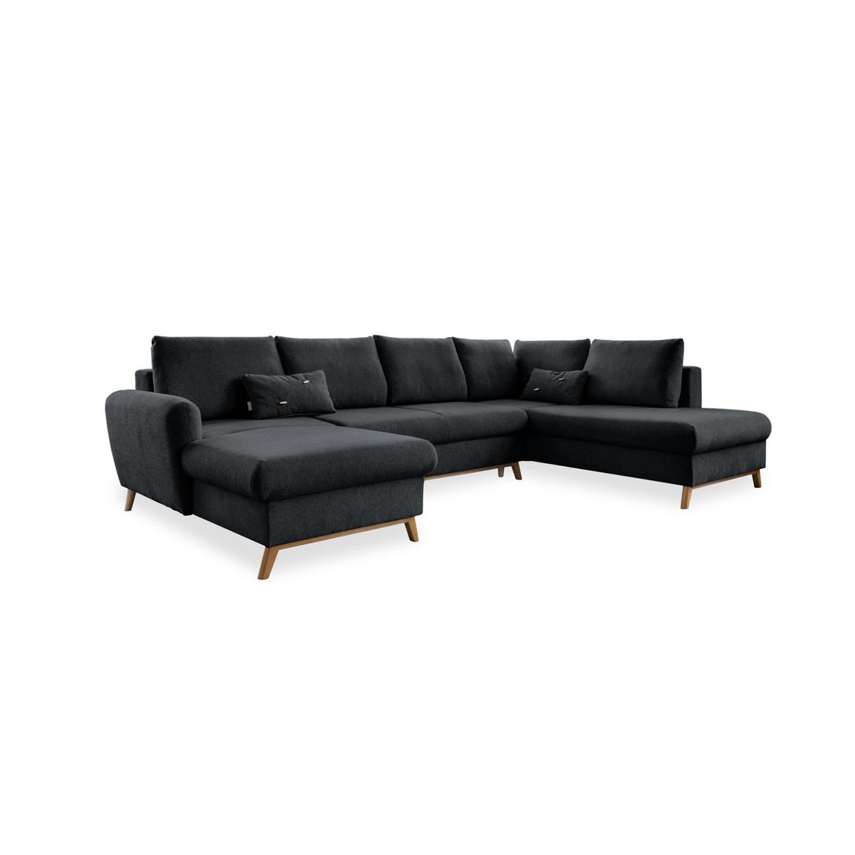 BEST MOBILIER Lagom - canapé d'angle panoramique - convertible - avec coffre - en tissu - 7 places - droit