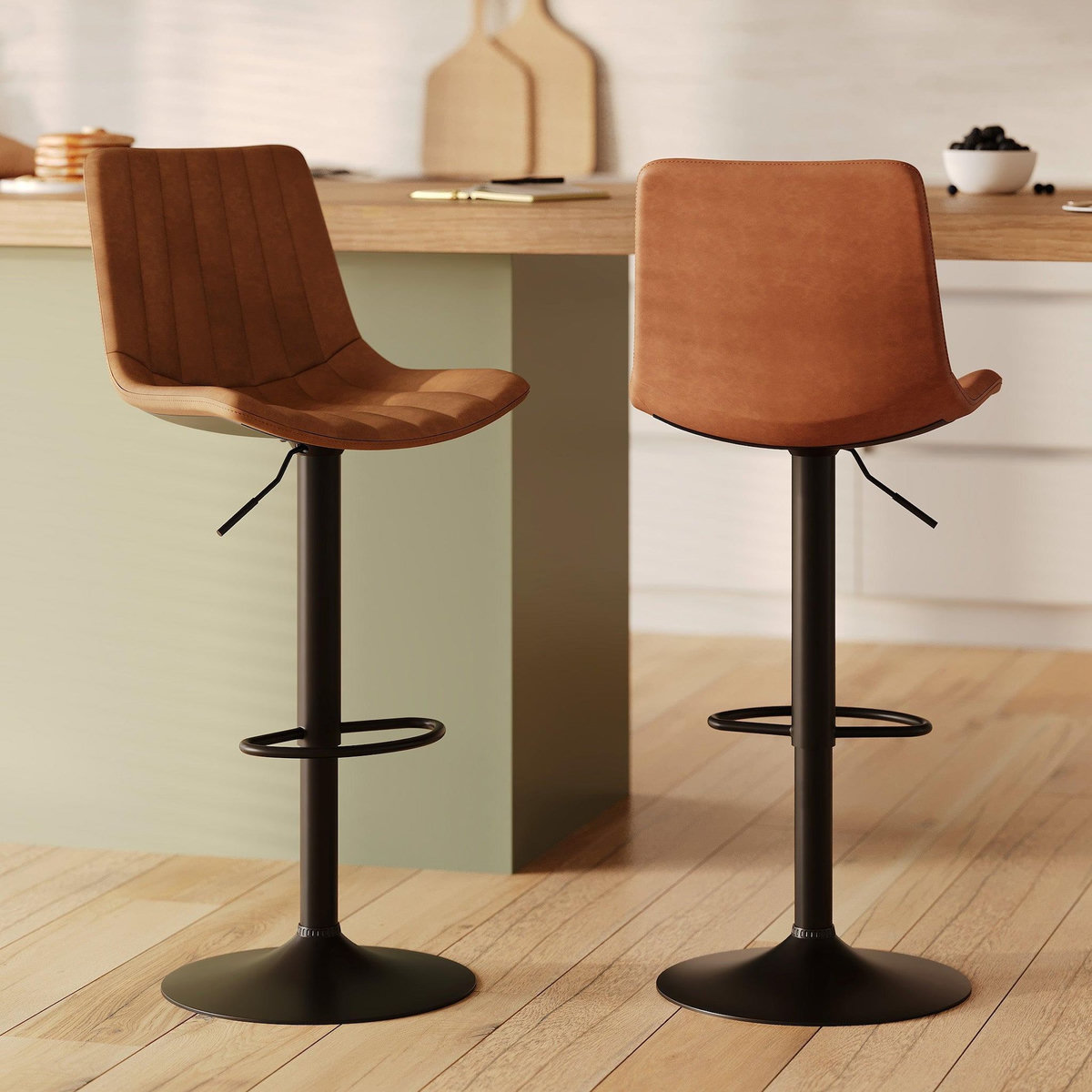 Rendez vous déco Lot de 2 chaises de bar réglables 62,5/83 cm camel en cuir synthétique-Killi