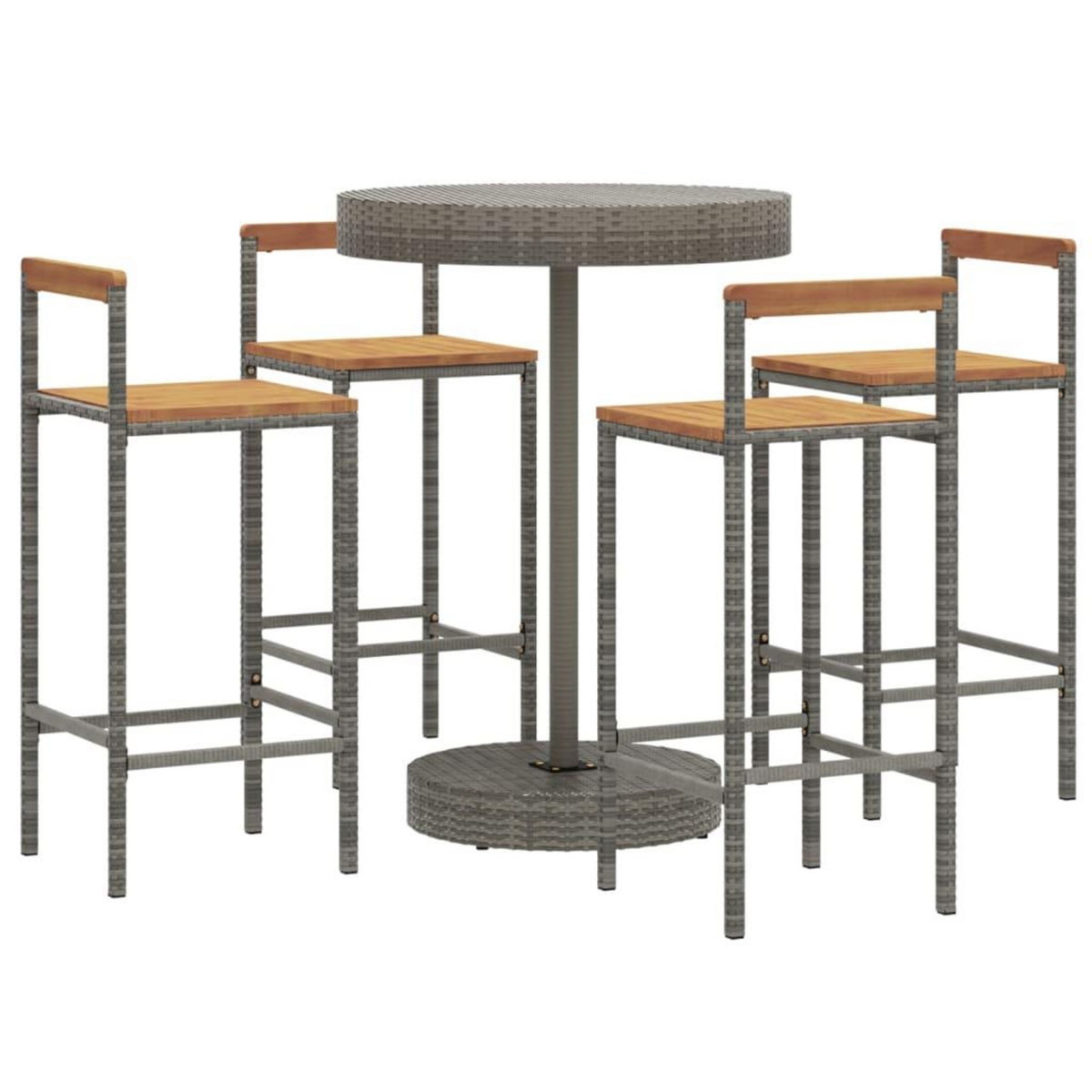 VIDAXL Ensemble de bar jardin 5 pcs gris poly rotin/bois massif acacia