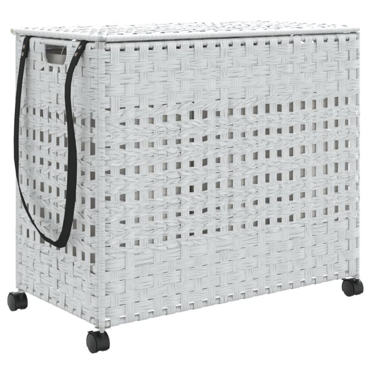 VIDAXL Panier a linge avec roulettes blanc 66x35x60 cm resine tressee