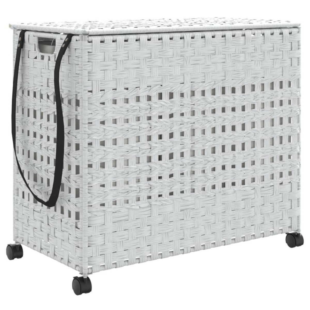 VIDAXL Panier a linge avec roulettes blanc 66x35x60 cm resine tressee
