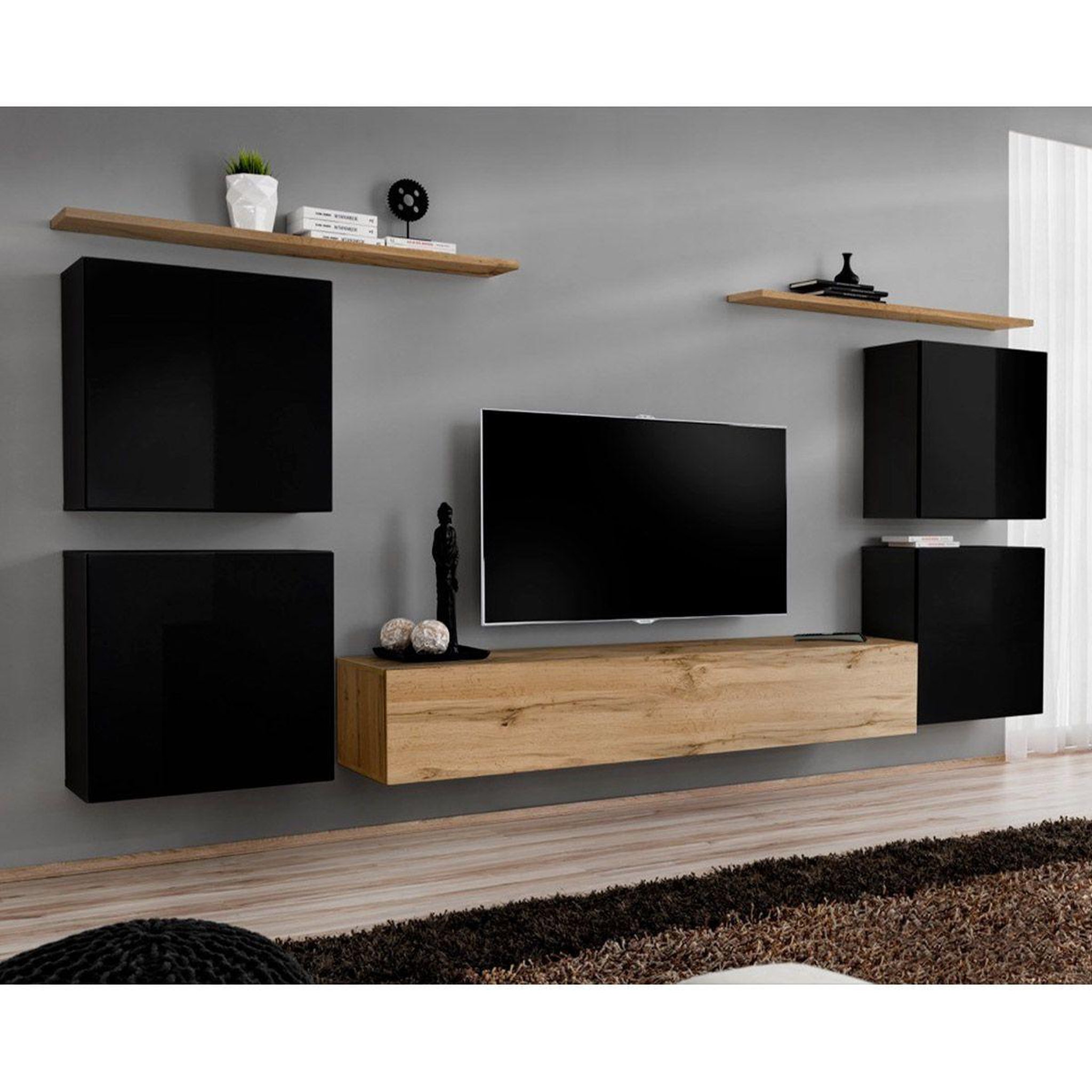 Paris Prix Meuble tv mural design  switch iv  320cm noir & naturel