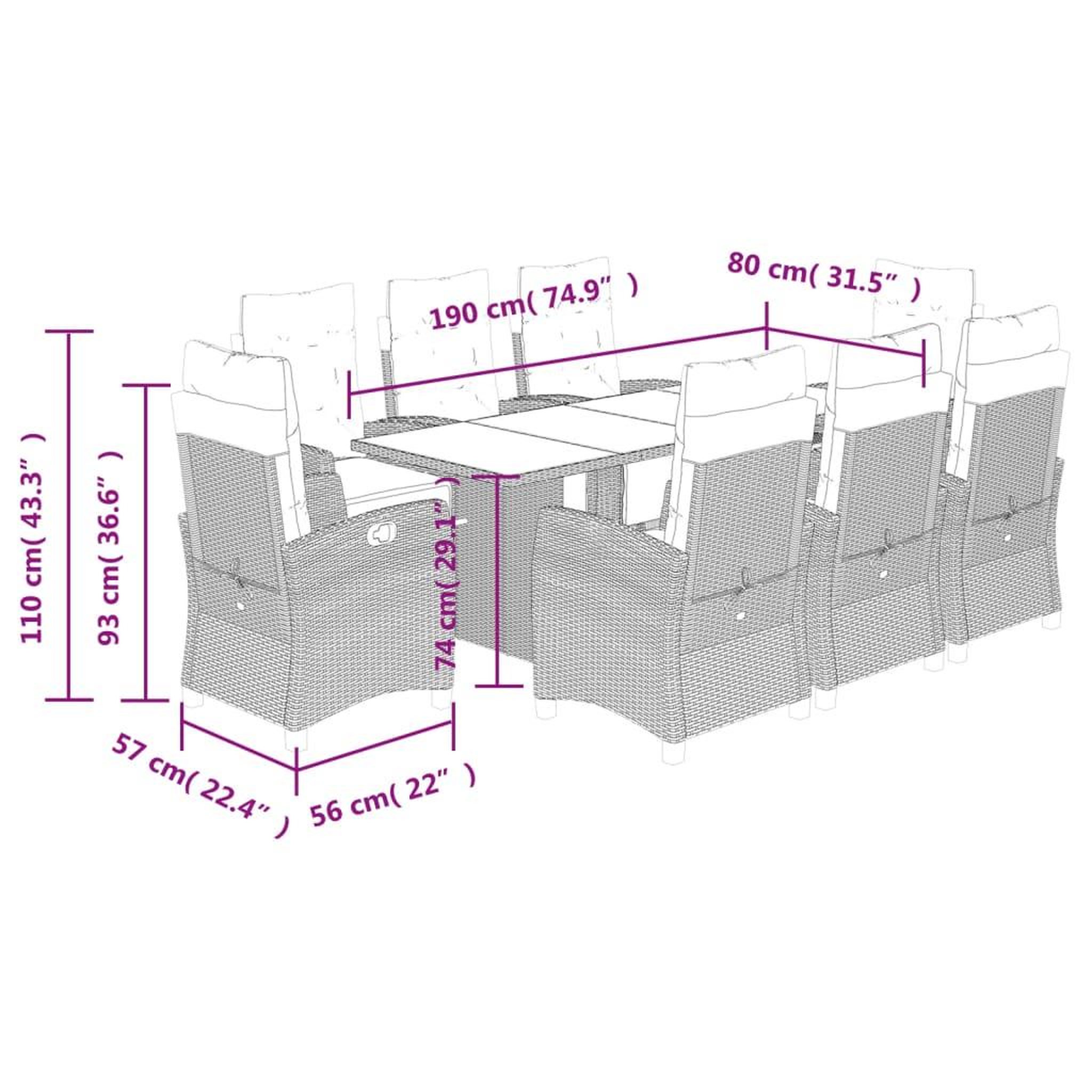 Voir la diapositive 6 : VIDAXL Ensemble a manger de jardin 9pcs coussins noir resine tressee
