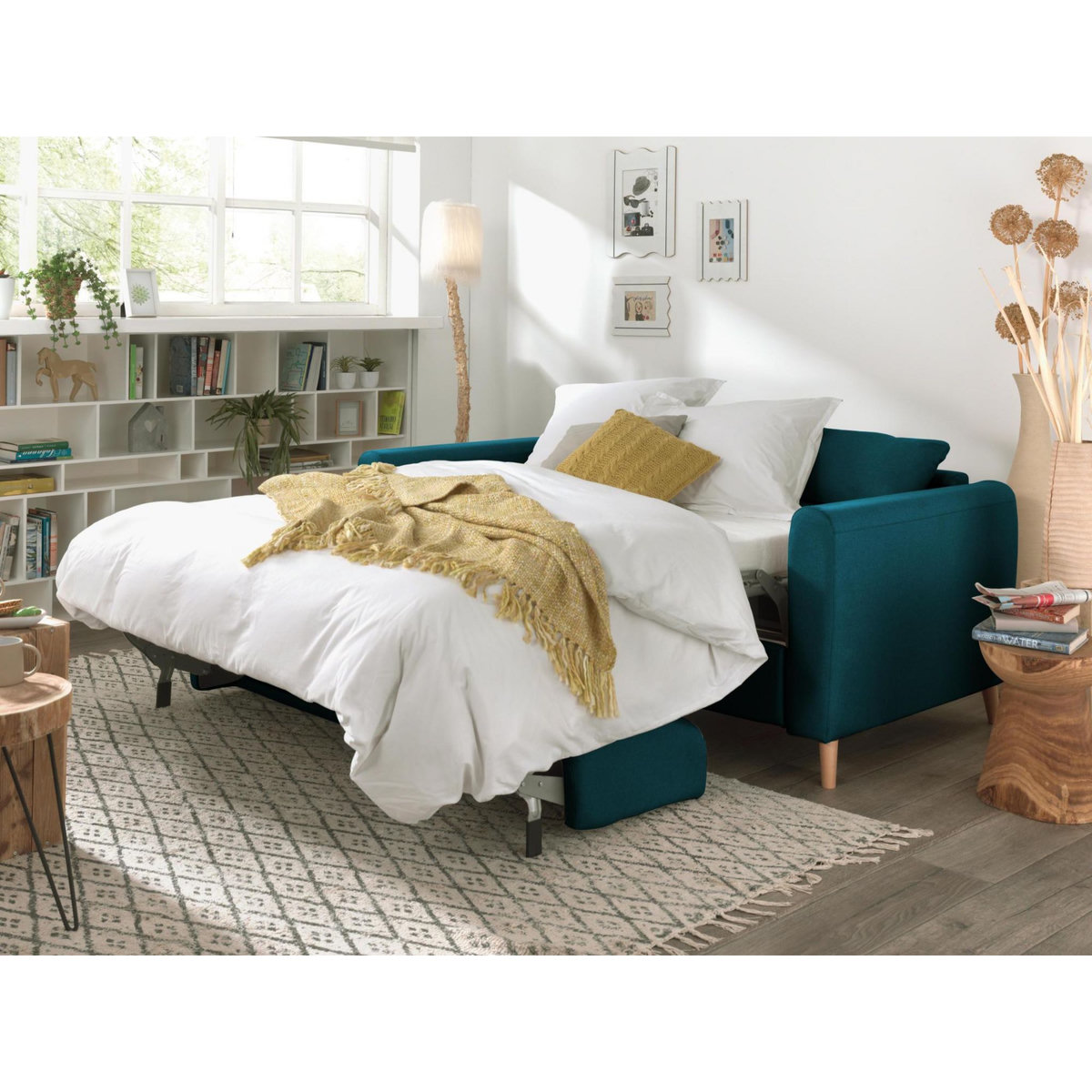 LISA DESIGN Timo - canapé 3 places convertible express couchage quotidien 140 cm matelas 12 cm en tissu