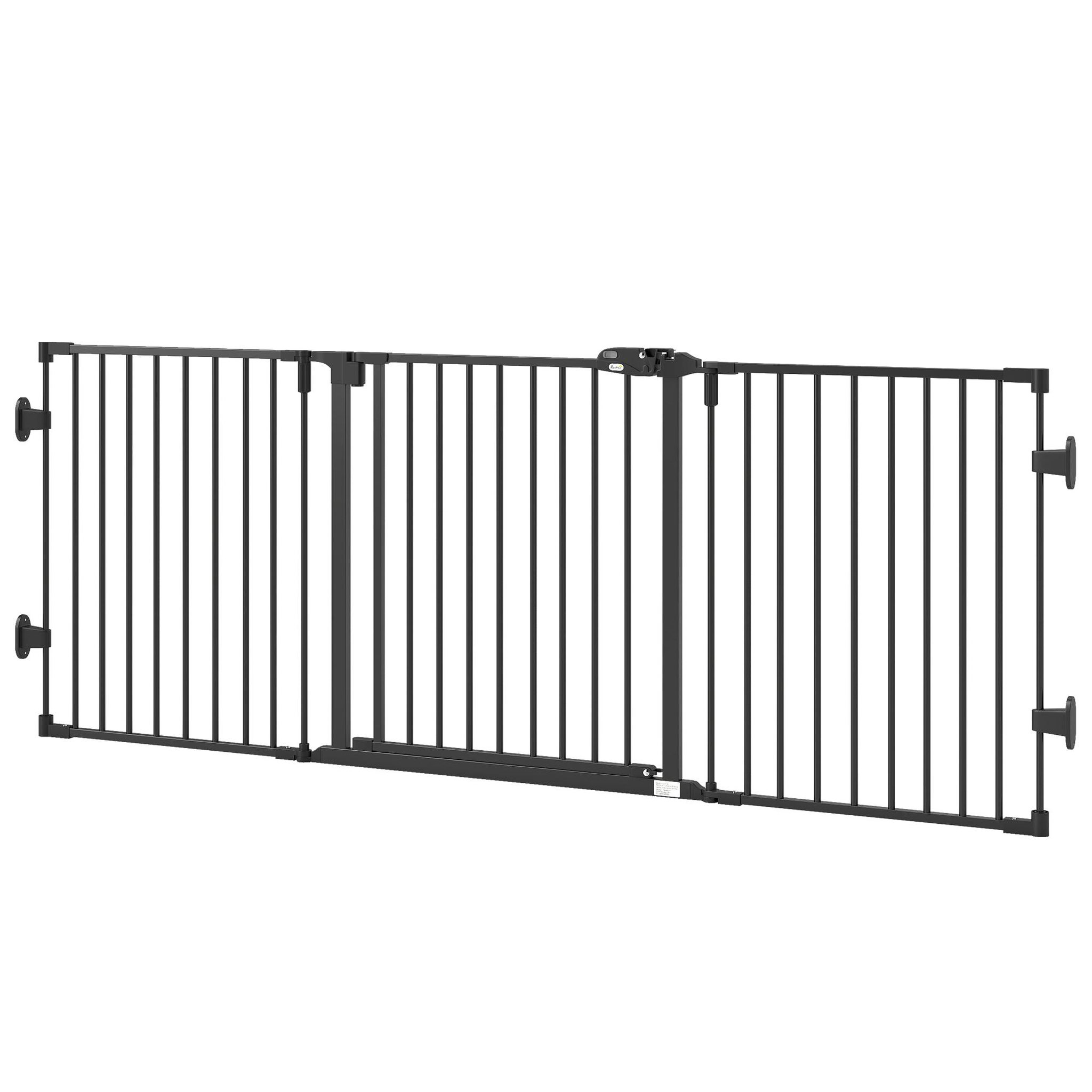 PAWHUT Barrière de sécurité chien pliable modulable 3 panneaux une porte dim. Max. L.202,5 x h.76 cm - acier noir