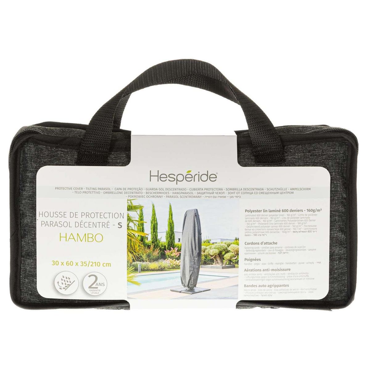 HESPERIDE Housse de protection pour parasol décentré S HAMBO - 30 x 60 x 210 cm - Gris