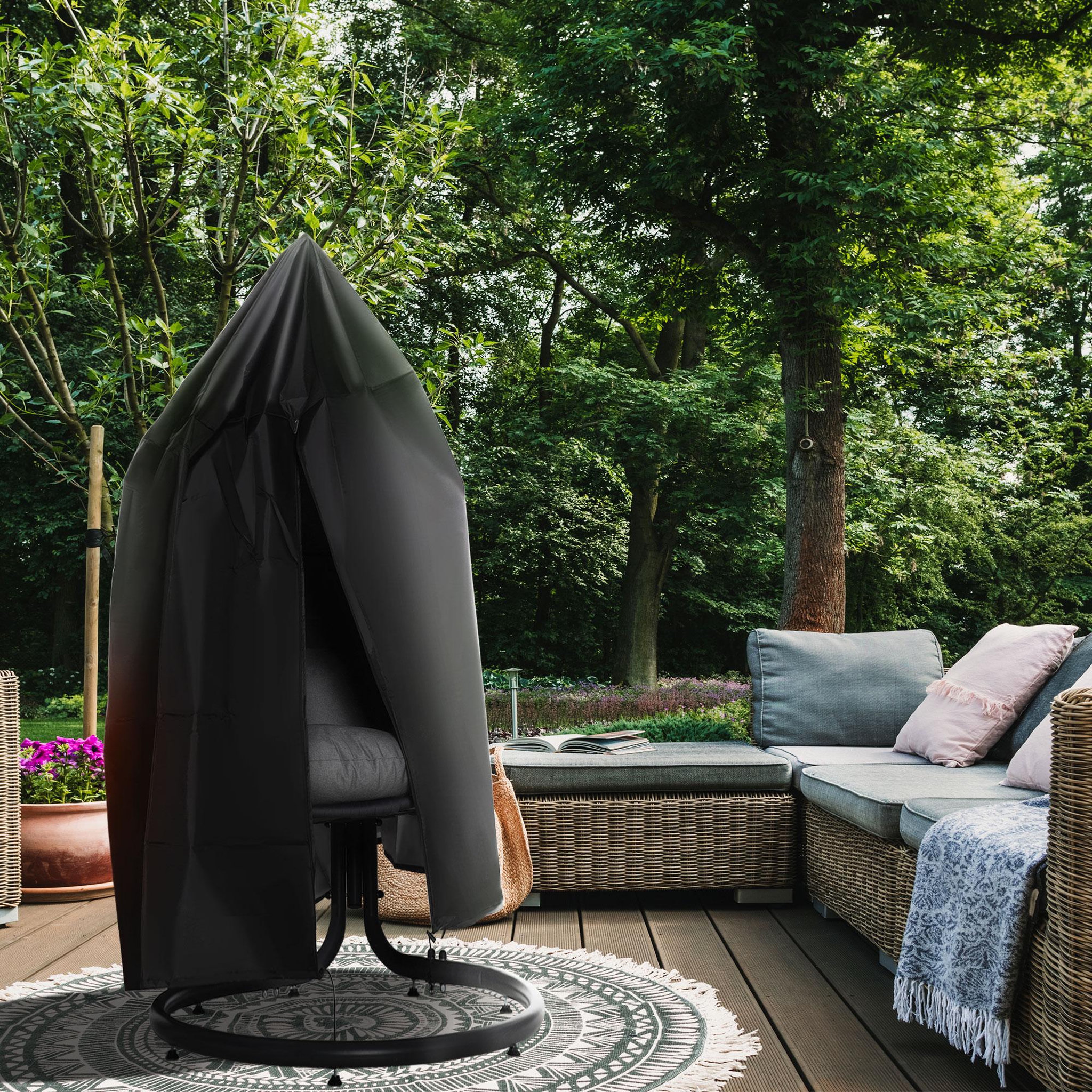 Voir la diapositive 2 : OUTSUNNY Housse fauteuil suspendu zippée cordon de serrage - dia. 115 x 190h cm - oxford 210d noir