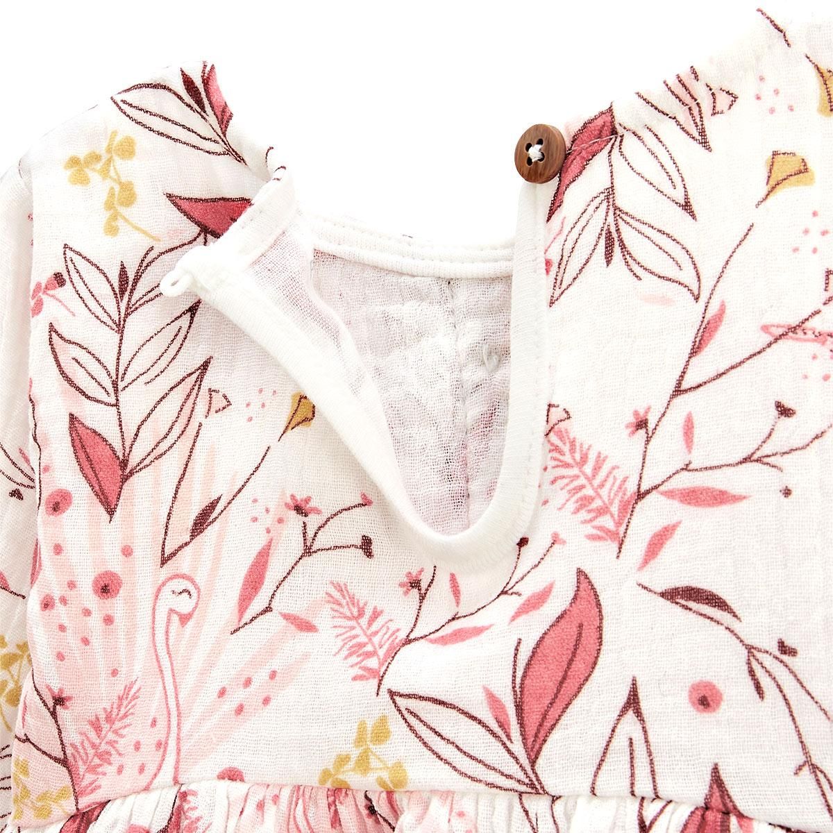 Petit Béguin Robe bébé en gaze de coton Birdy