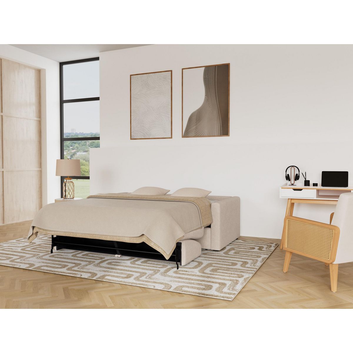 BEST MOBILIER Julia - canapé 3 places convertible express couchage quotidien 140 cm matelas 18 cm en tissu