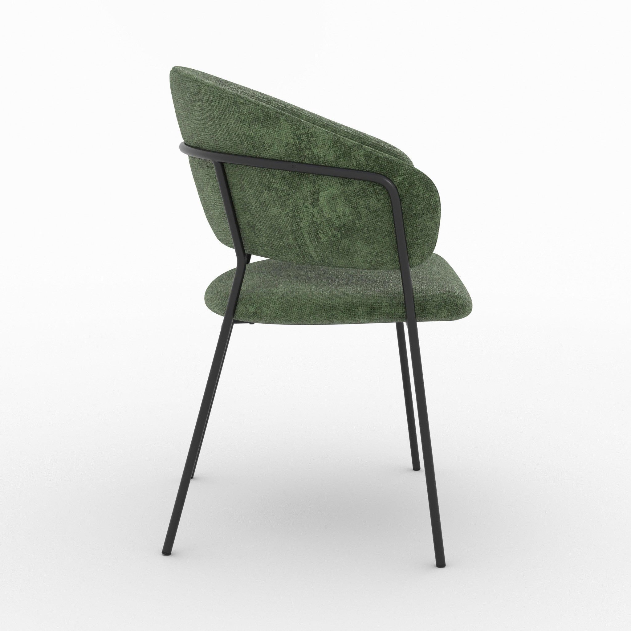 Voir la diapositive 6 : MAISON PAVANE Lot de 2 chaises en tissu vert sapin et pieds en métal noir-amaya
