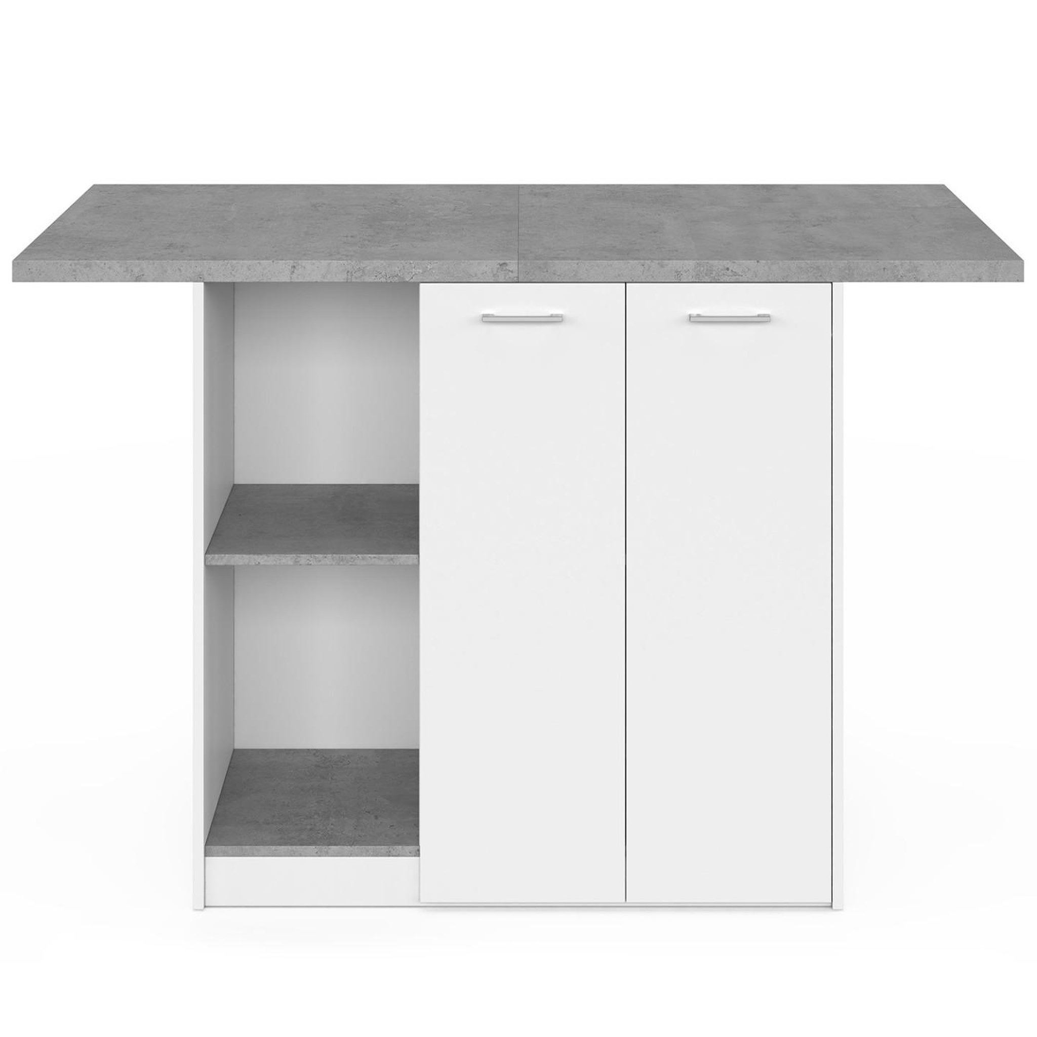 Voir la diapositive 3 : ID MARKET Ilot central bao 140 cm 4 personnes bois blanc avec plan de travail effet béton