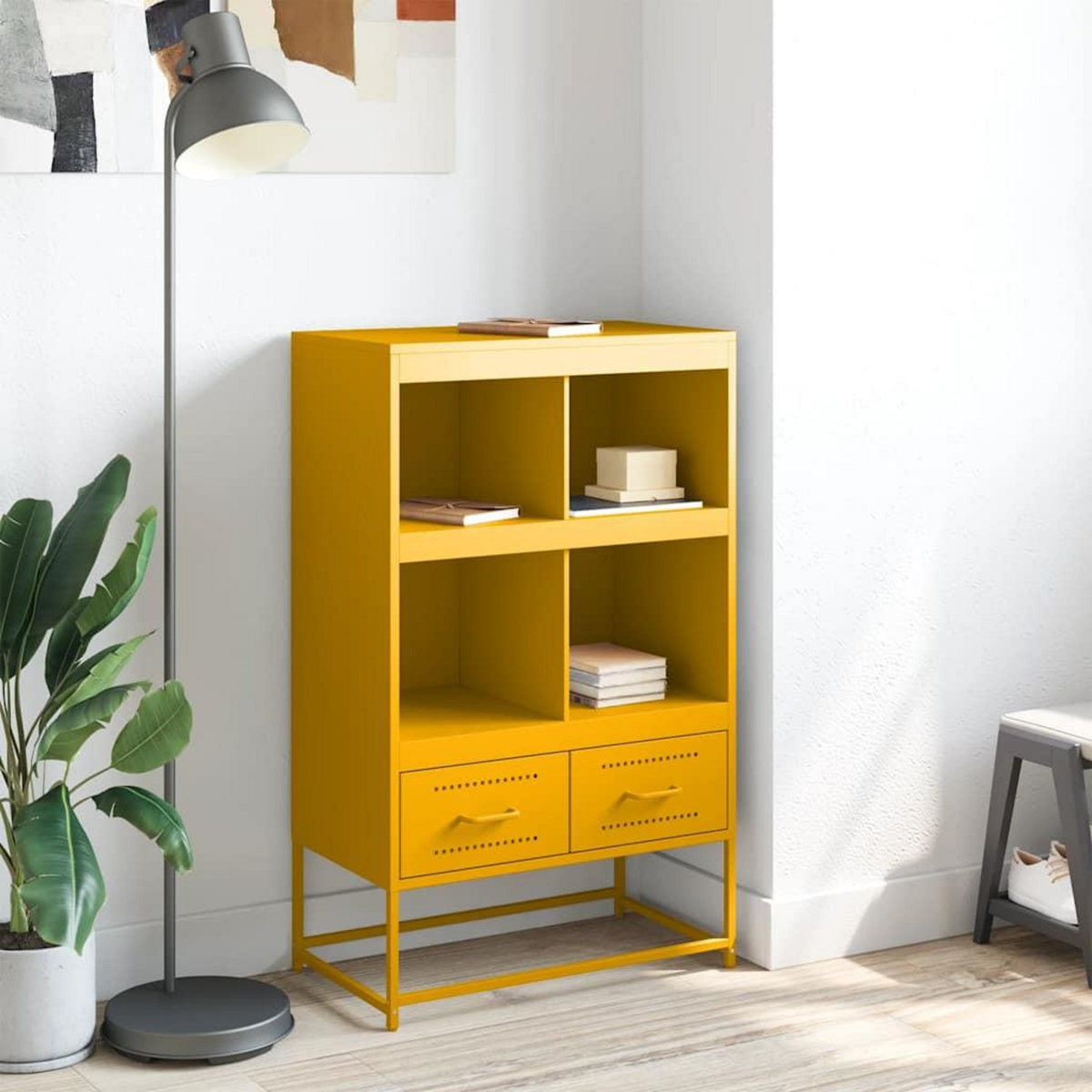 VIDAXL Buffet haut jaune moutarde 68x39x111,5 cm acier
