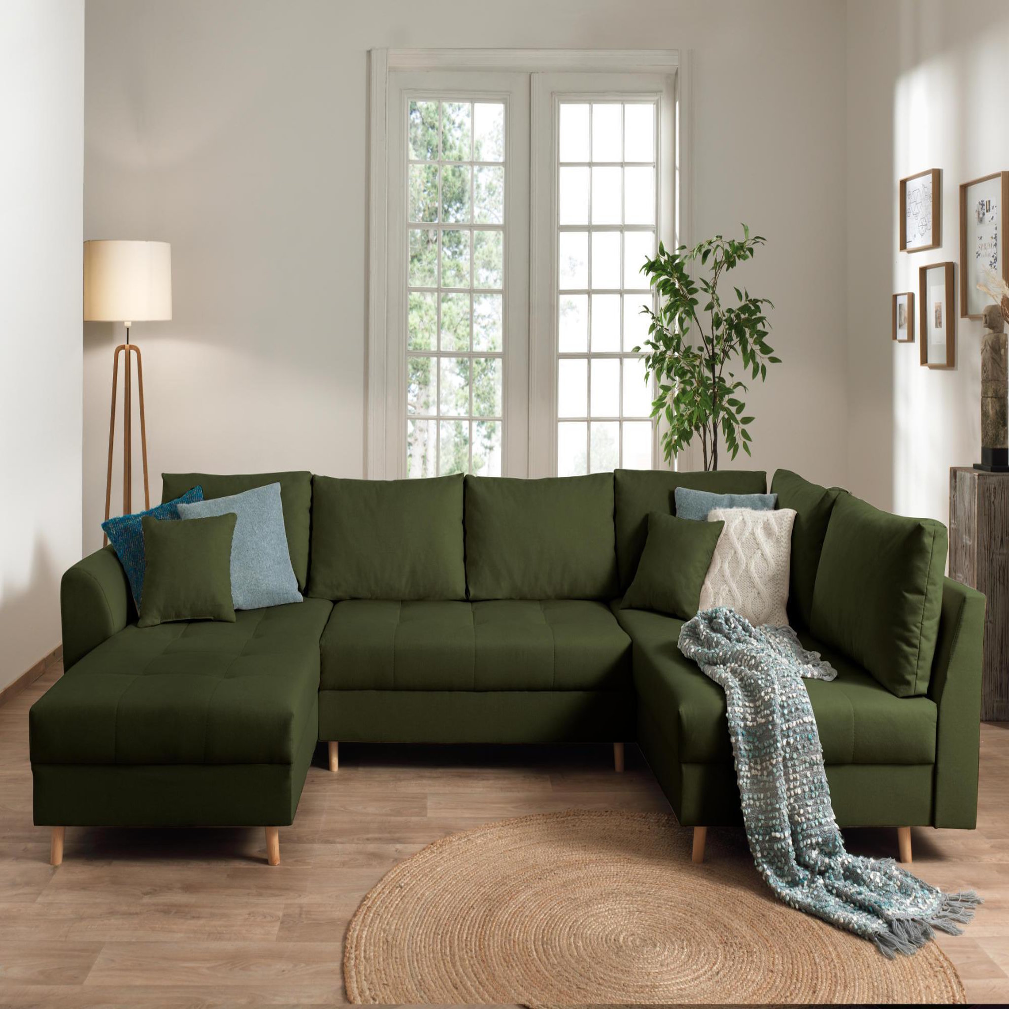 Voir la diapositive 2 : LISA DESIGN Rune - canapé panoramique - avec pouf d'appoint - 7 places - style scandinave - droit