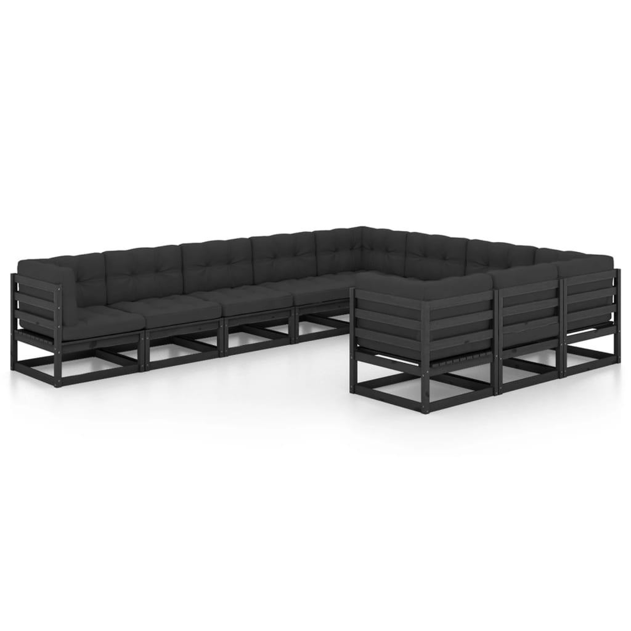 Voir la diapositive 2 : VIDAXL Salon de jardin 10 pcs avec coussins Noir Bois de pin massif