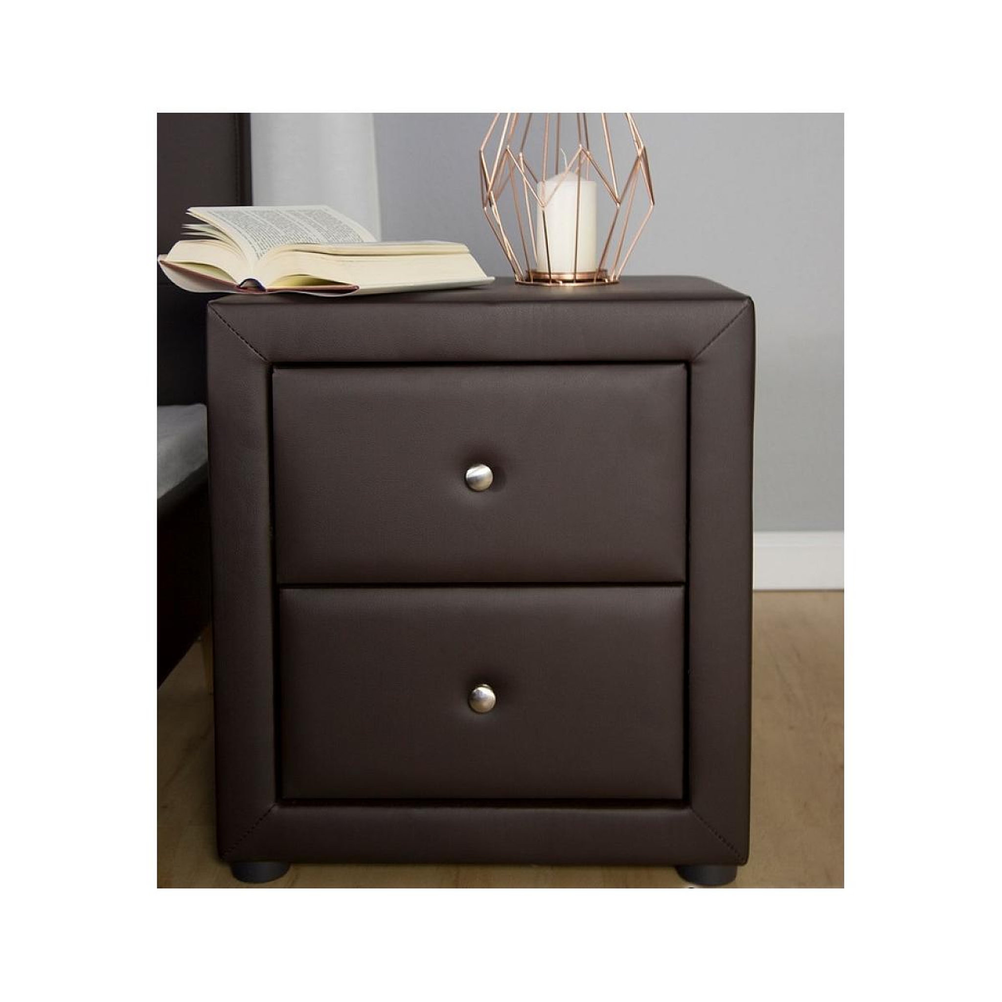 Voir la diapositive 2 : HomeStyle4U Table de chevet simili cuir brun nuit
