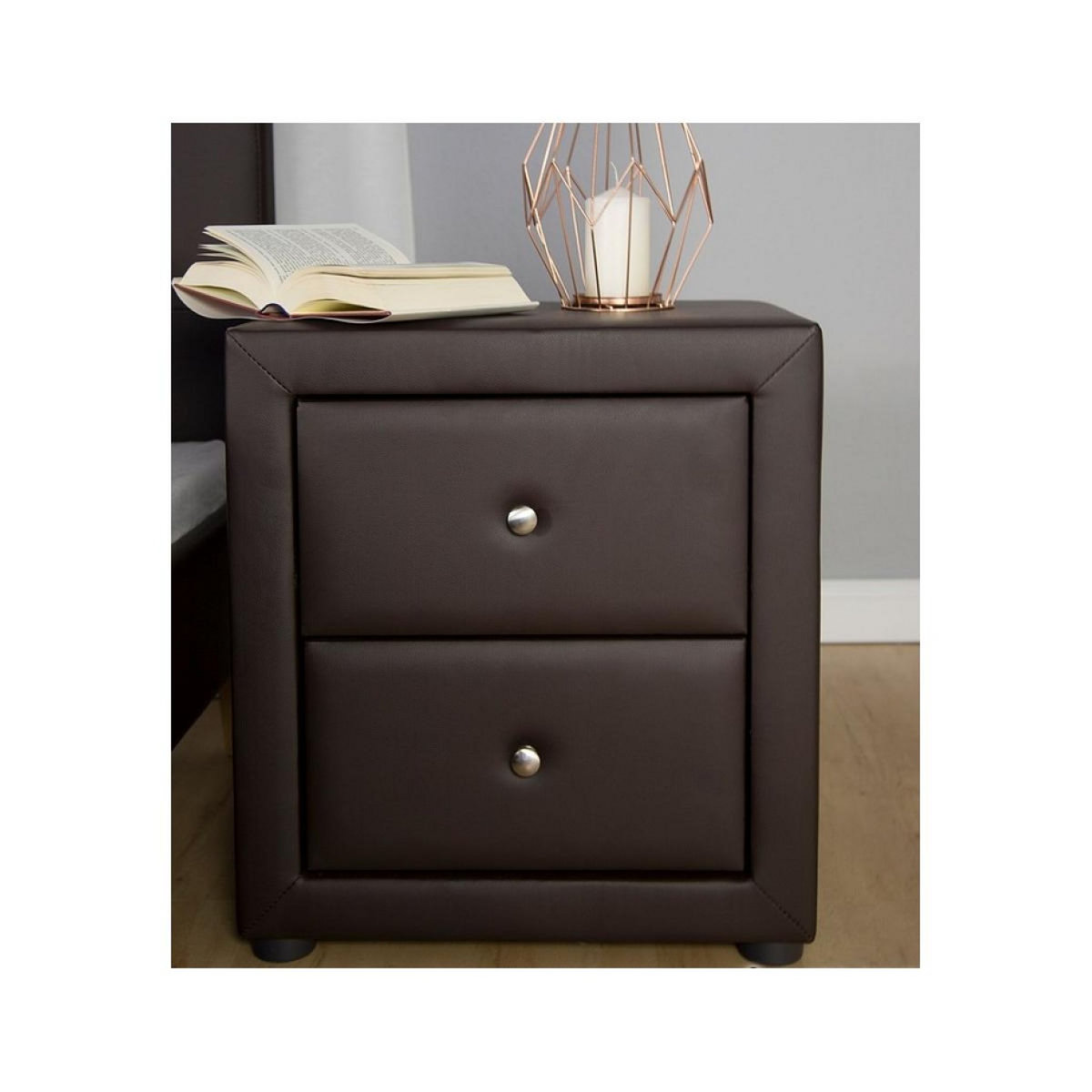 HomeStyle4U Table de chevet simili cuir brun nuit