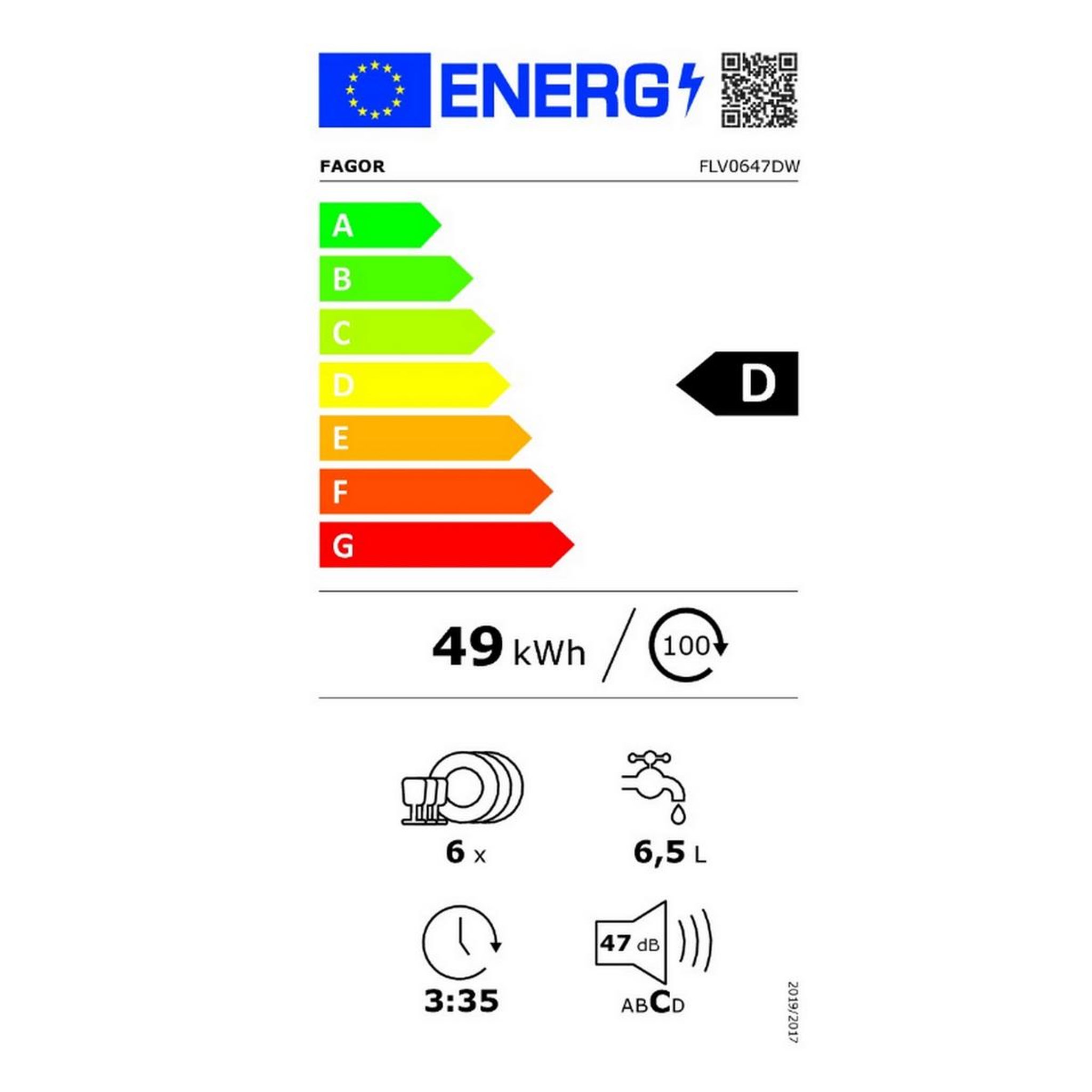 Voir la diapositive 2 : Fagor Lave-vaisselle compact 55cm 6 couverts 47db blanc - flv0647dw