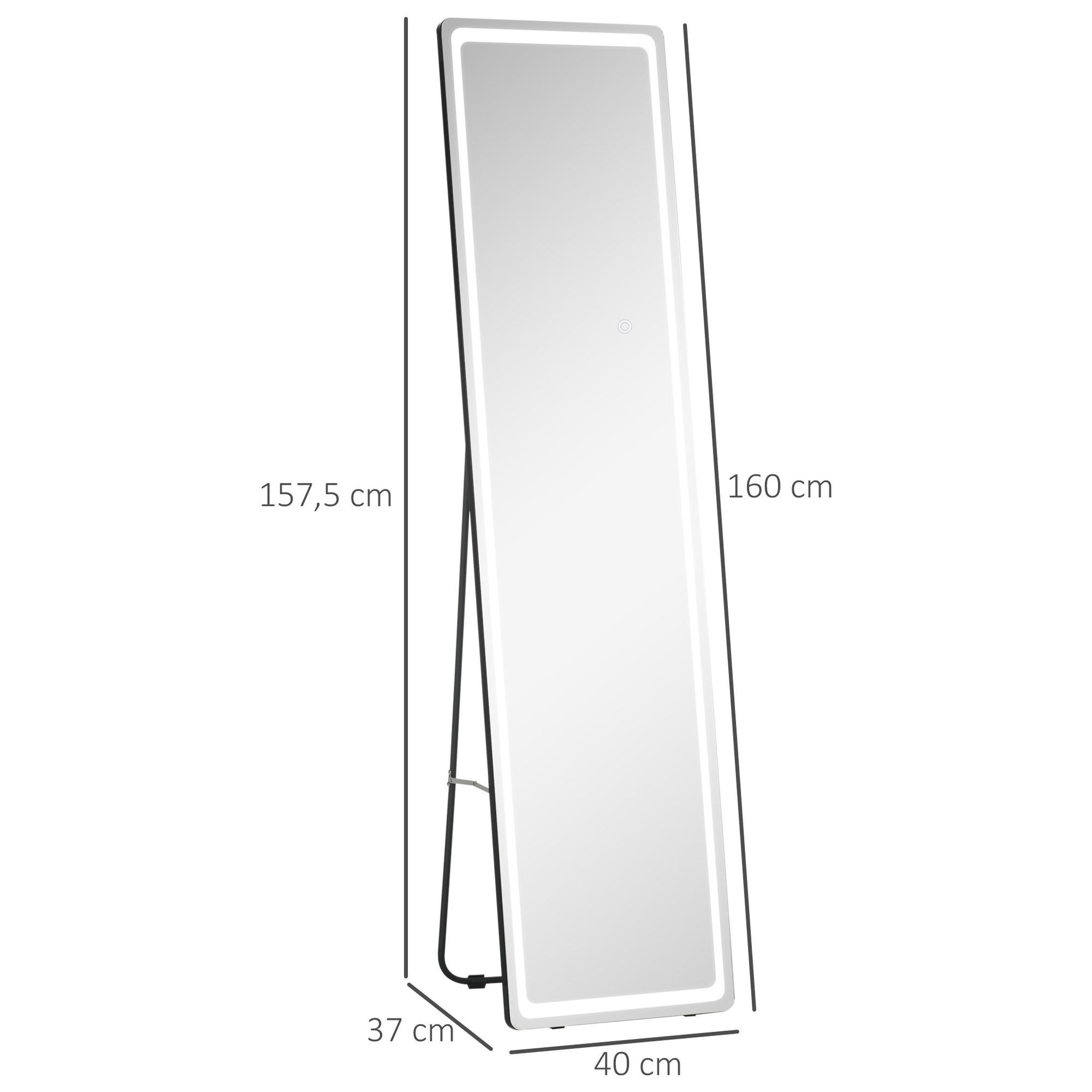Voir la diapositive 3 : HOMCOM Miroir LED sur pied ou mural au choix - intensité et couleur réglable - télécommande incluse - verre alu. noir