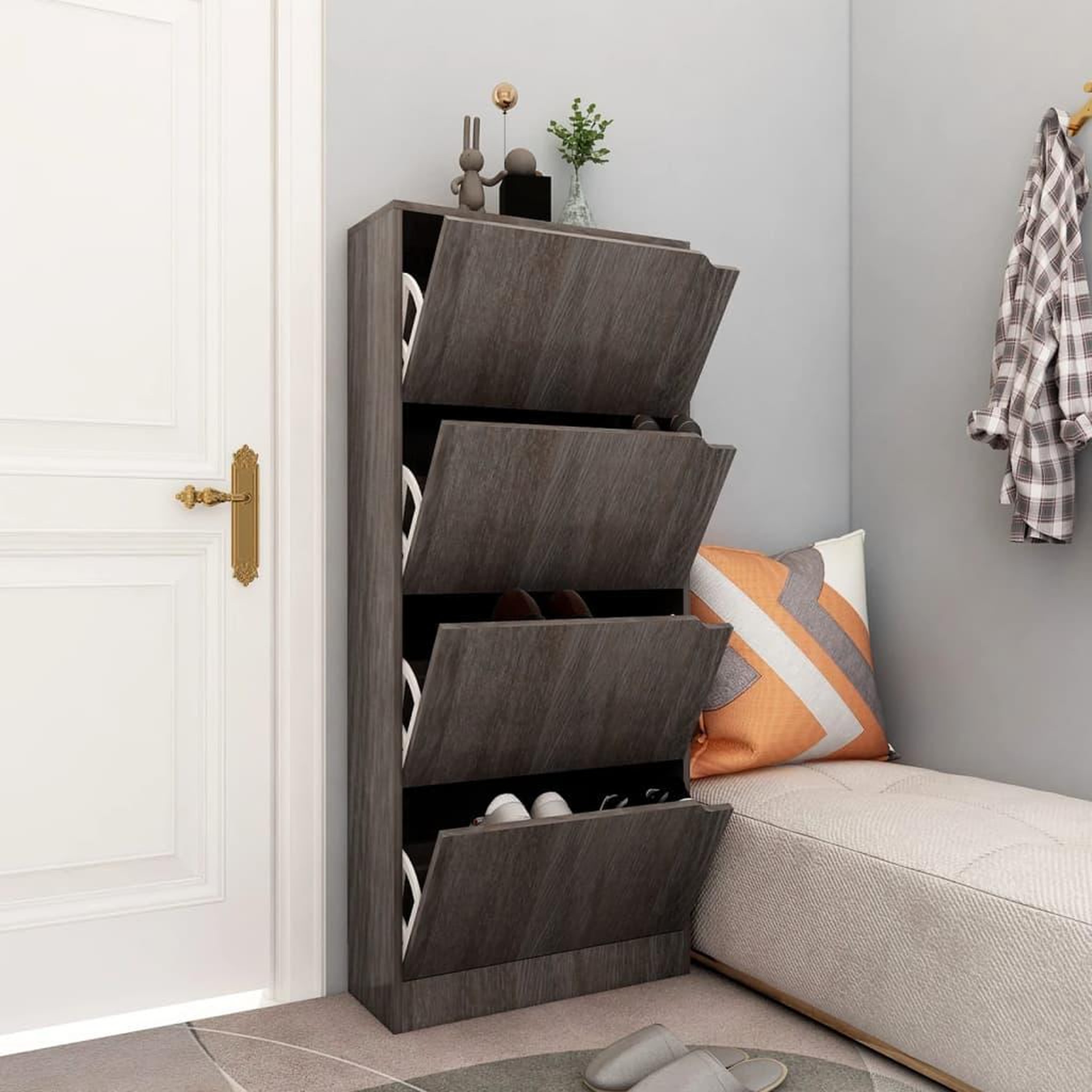 Voir la diapositive 1 : VIDAXL Armoire a chaussures 4 portes Chene sonoma gris Bois ingenierie