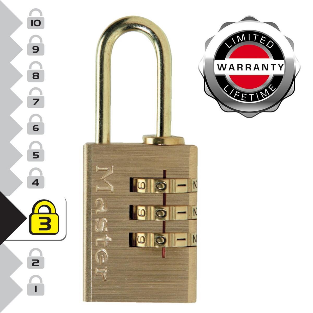 Master lock 620EURD Cadenas à Combinaison à 3 Chiffres en Aluminium et Finition Laiton, Doré, 5,6 x 3 x 1,4 cm