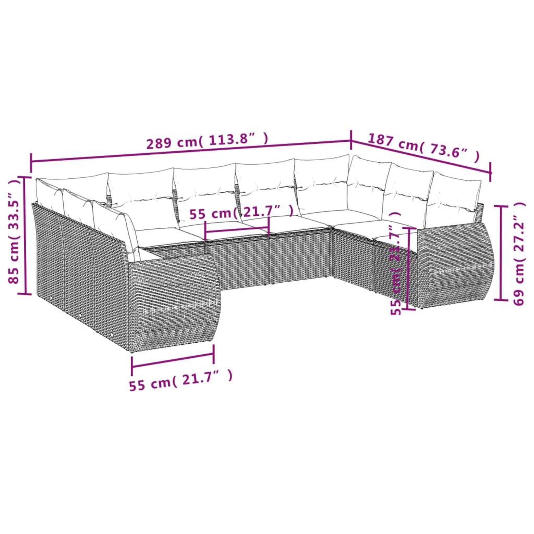 Voir la diapositive 6 : VIDAXL Salon de jardin avec coussins 9 pcs marron resine tressee