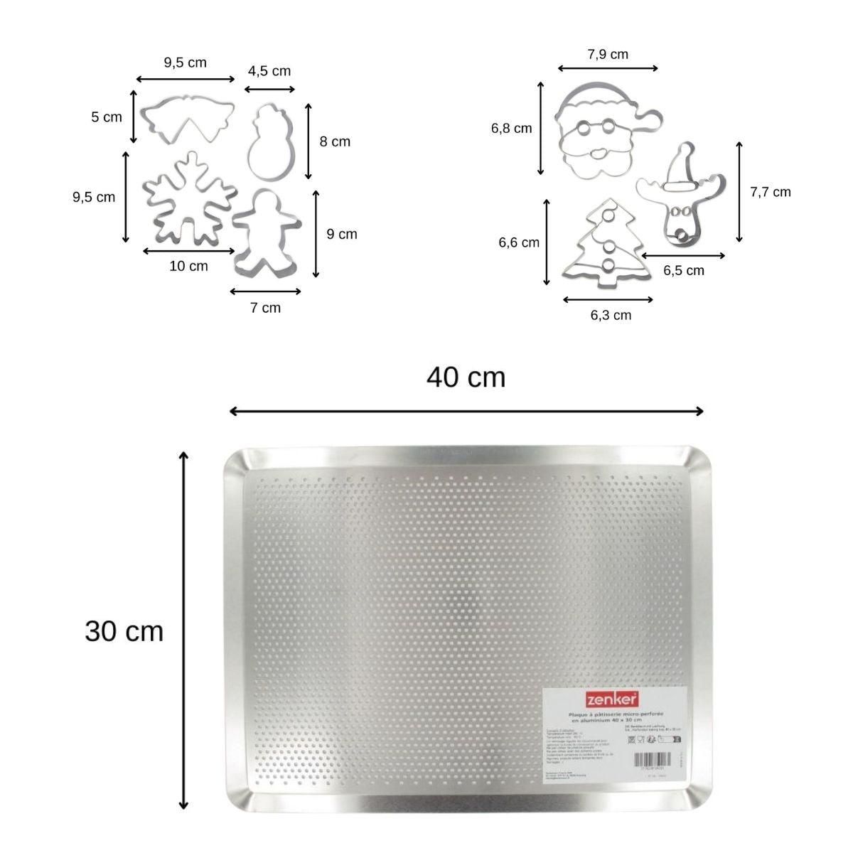 ZENKER Plaque de cuisson four microperforée de 40 x 30 cm et 7 emporte-pièces de Noël inox Zenker Noël