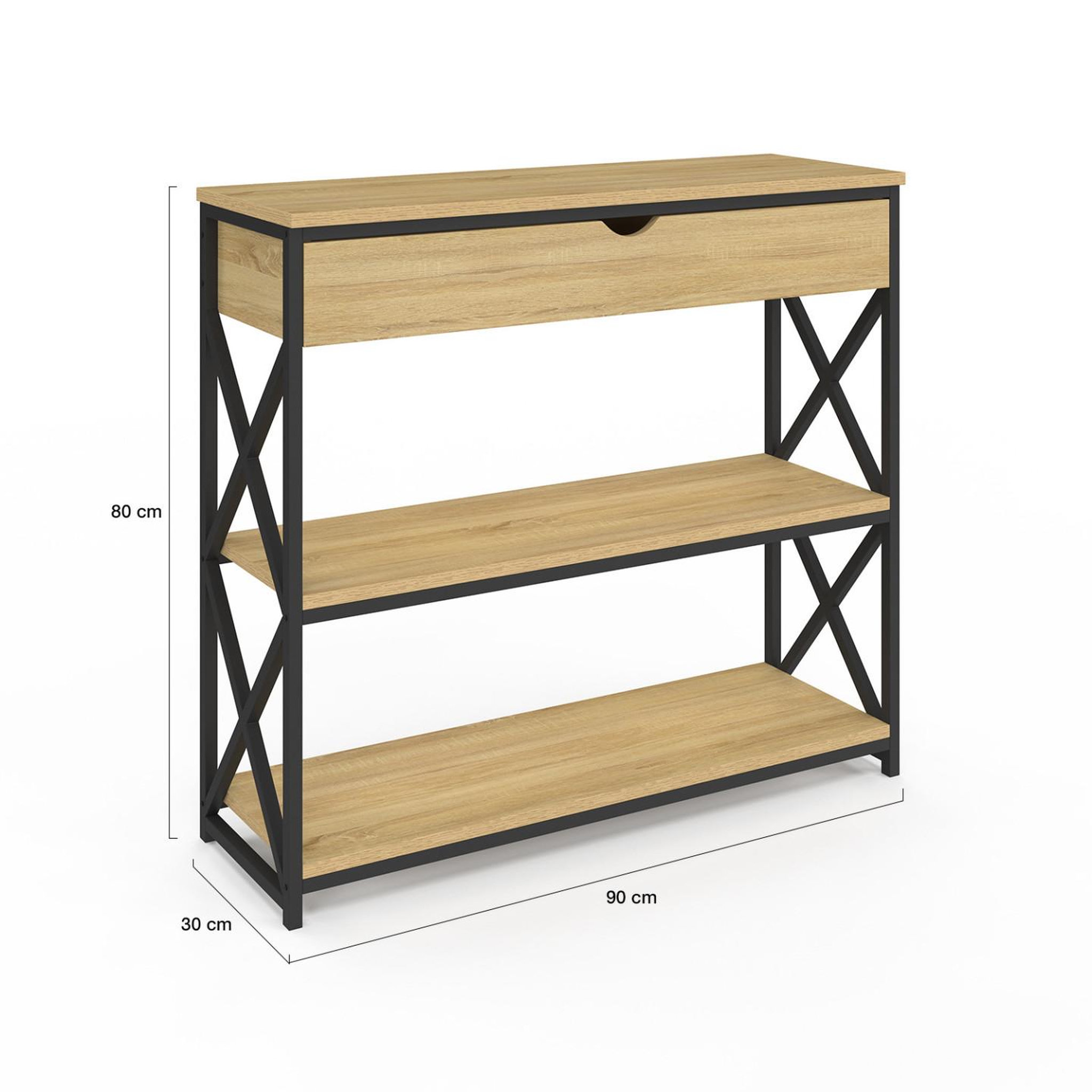 Voir la diapositive 5 : ID MARKET Console 1 tiroir wayne 2 étagères design industriel