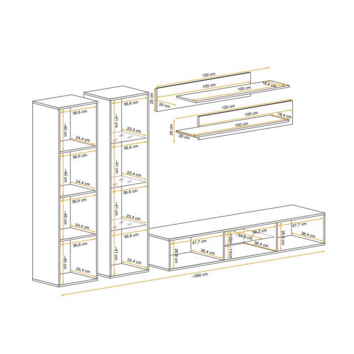 Paris Prix Meuble TV Mural Design  Fly XXII  260cm Blanc
