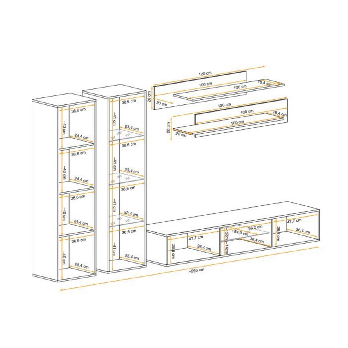 Paris Prix Meuble TV Mural Design  Fly XXII  260cm Blanc