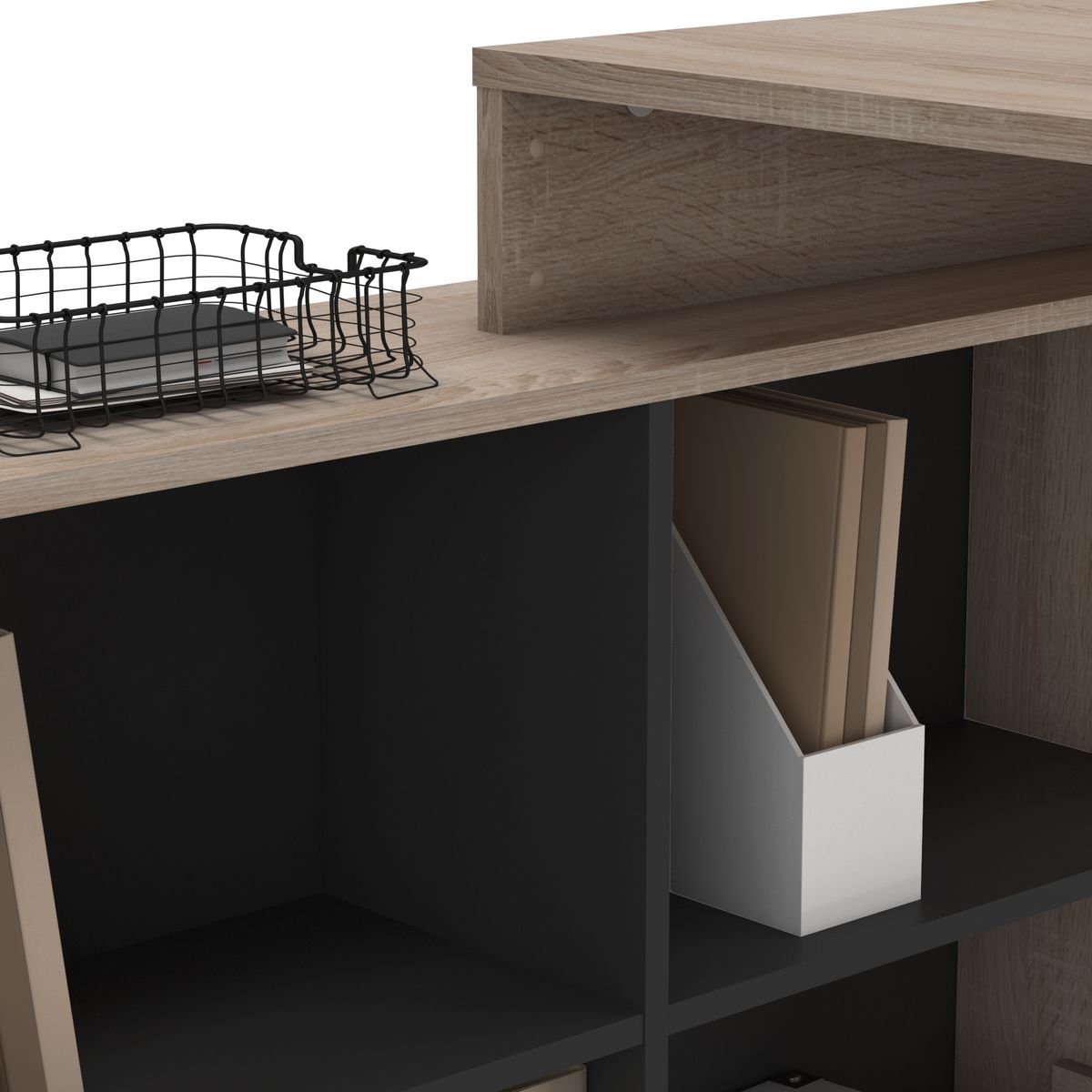 Bureau d'angle droit ou gauche avec rangements L112cm MAX