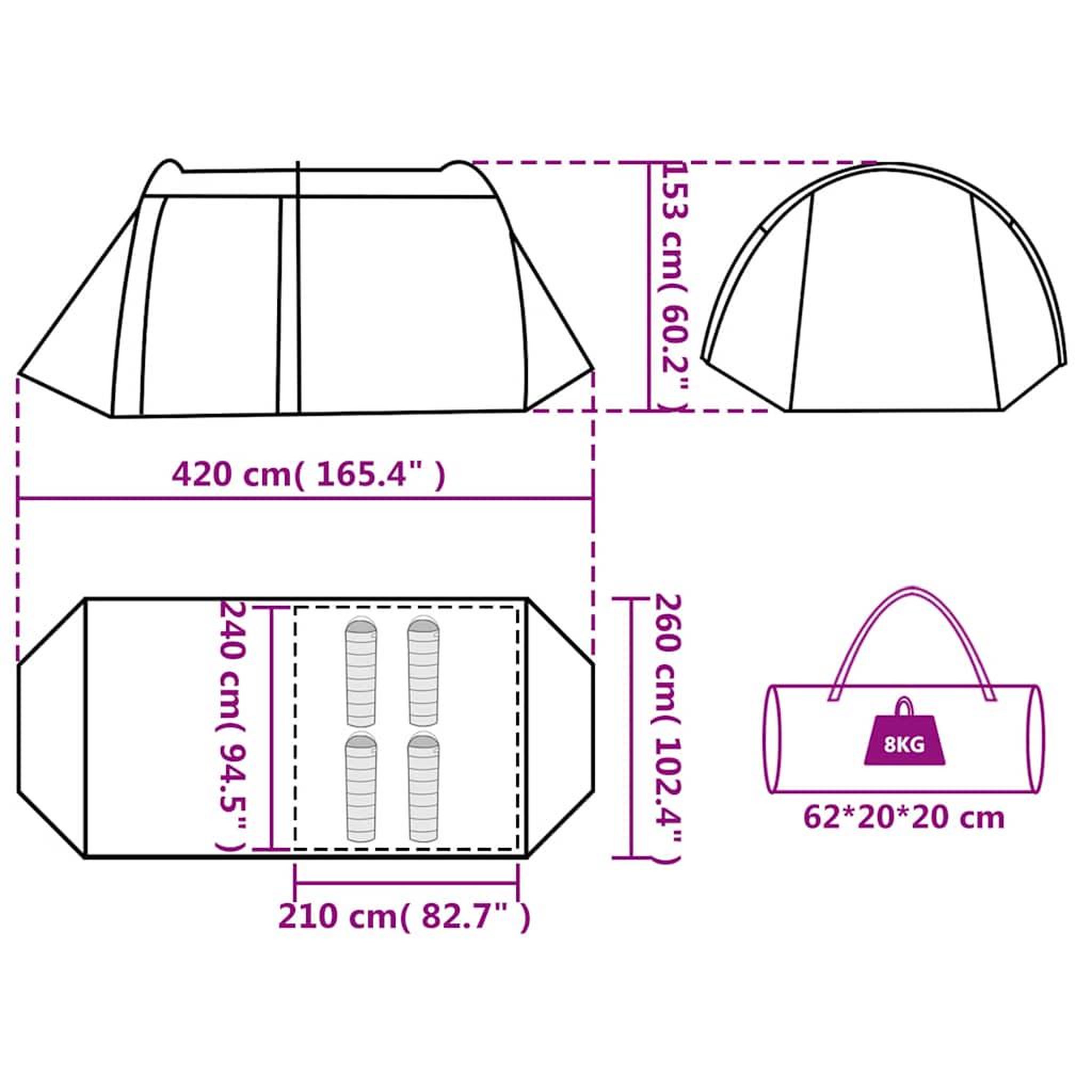 Voir la diapositive 6 : VIDAXL Tente de camping tunnel 4 personnes bleu impermeable