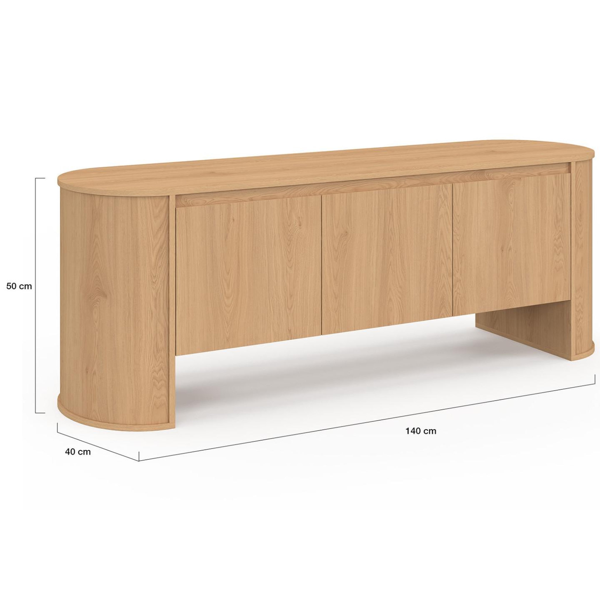Voir la diapositive 5 : ID MARKET Meuble tv 140 cm divia 3 portes façon hêtre design arrondi