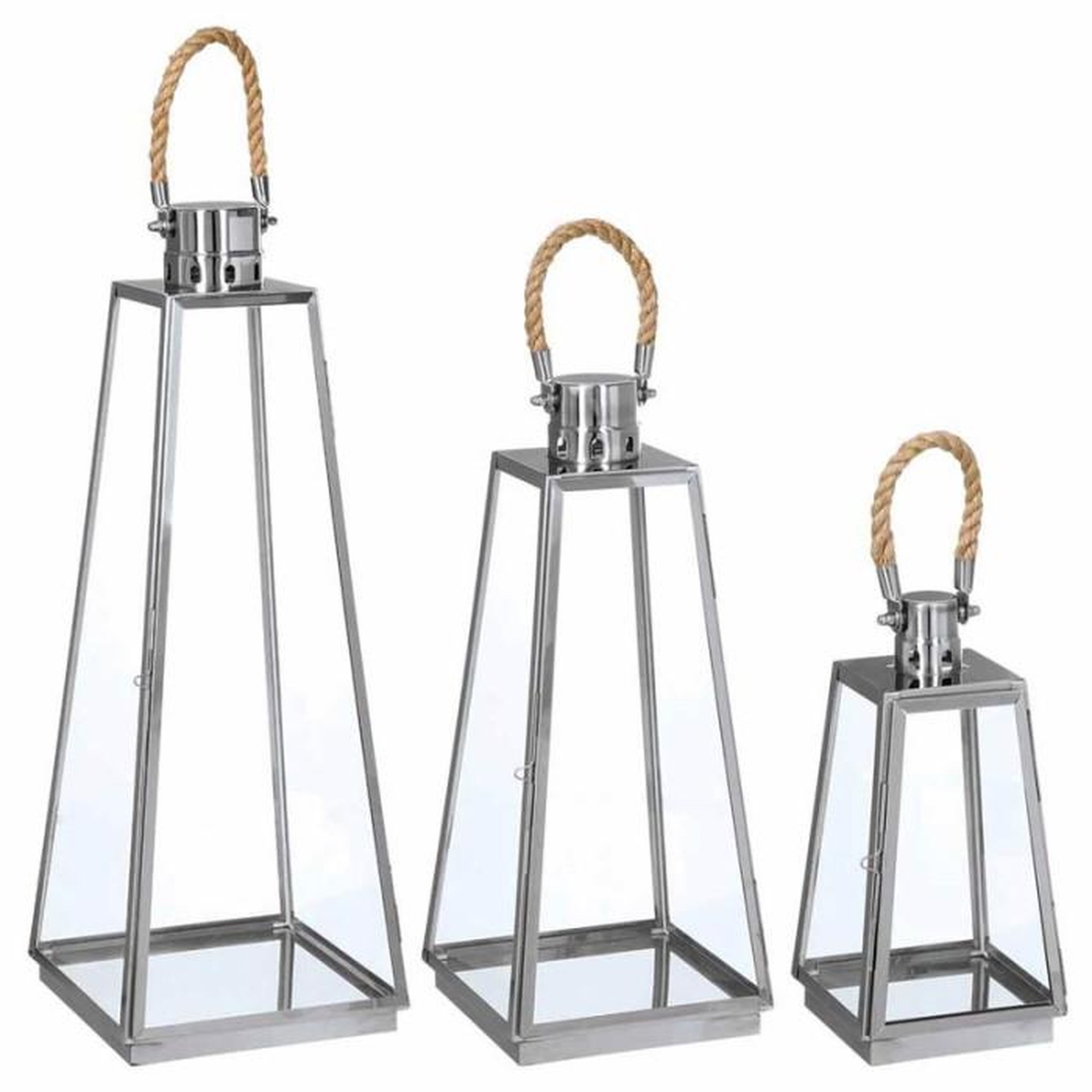 Voir la diapositive 1 : ATMOSPHERA Lot de 3 Lanternes Exterieur  Vérone  73cm Inox & Verre
