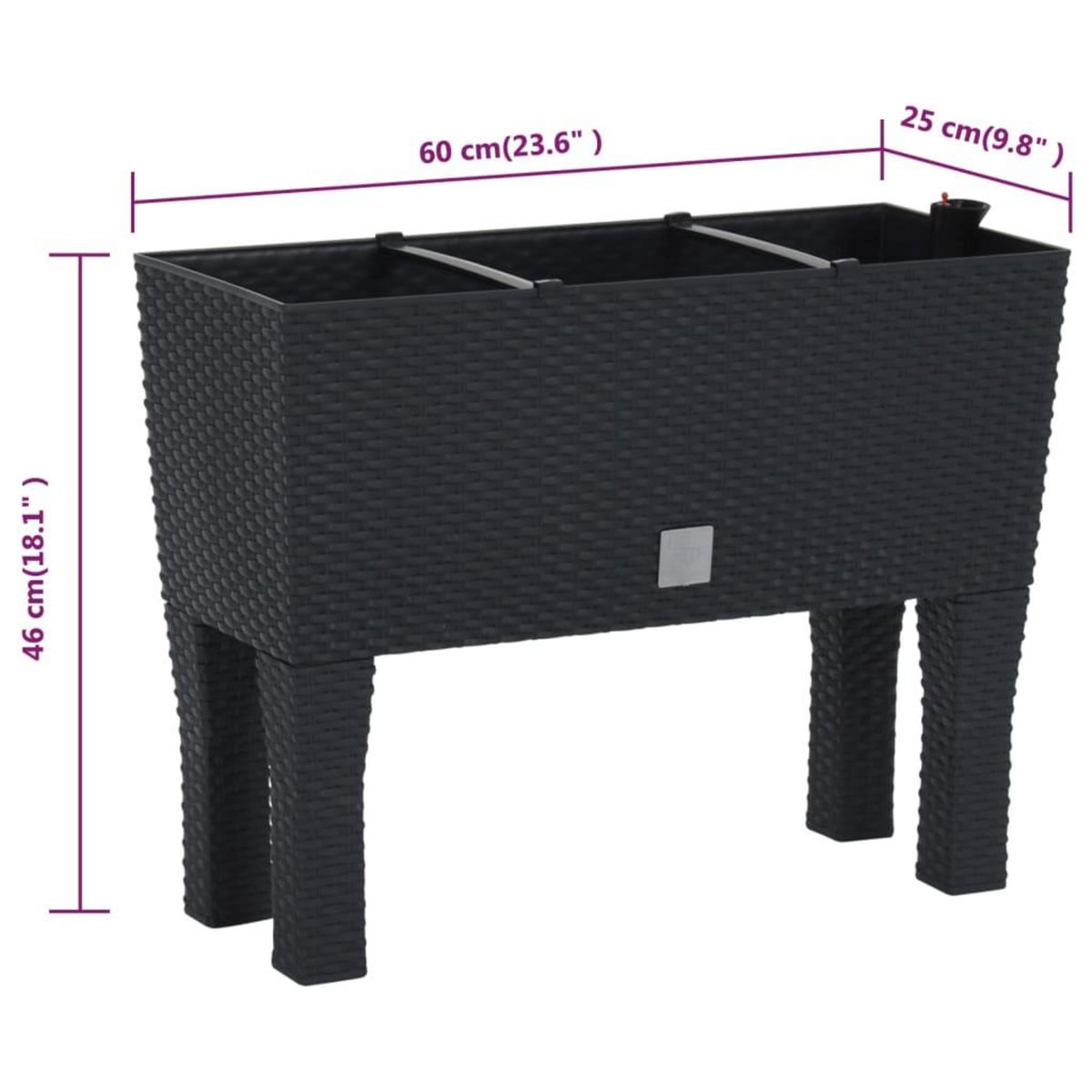 VIDAXL Lit sureleve de jardin Anthracite 60x25x46 cm PP Rotin