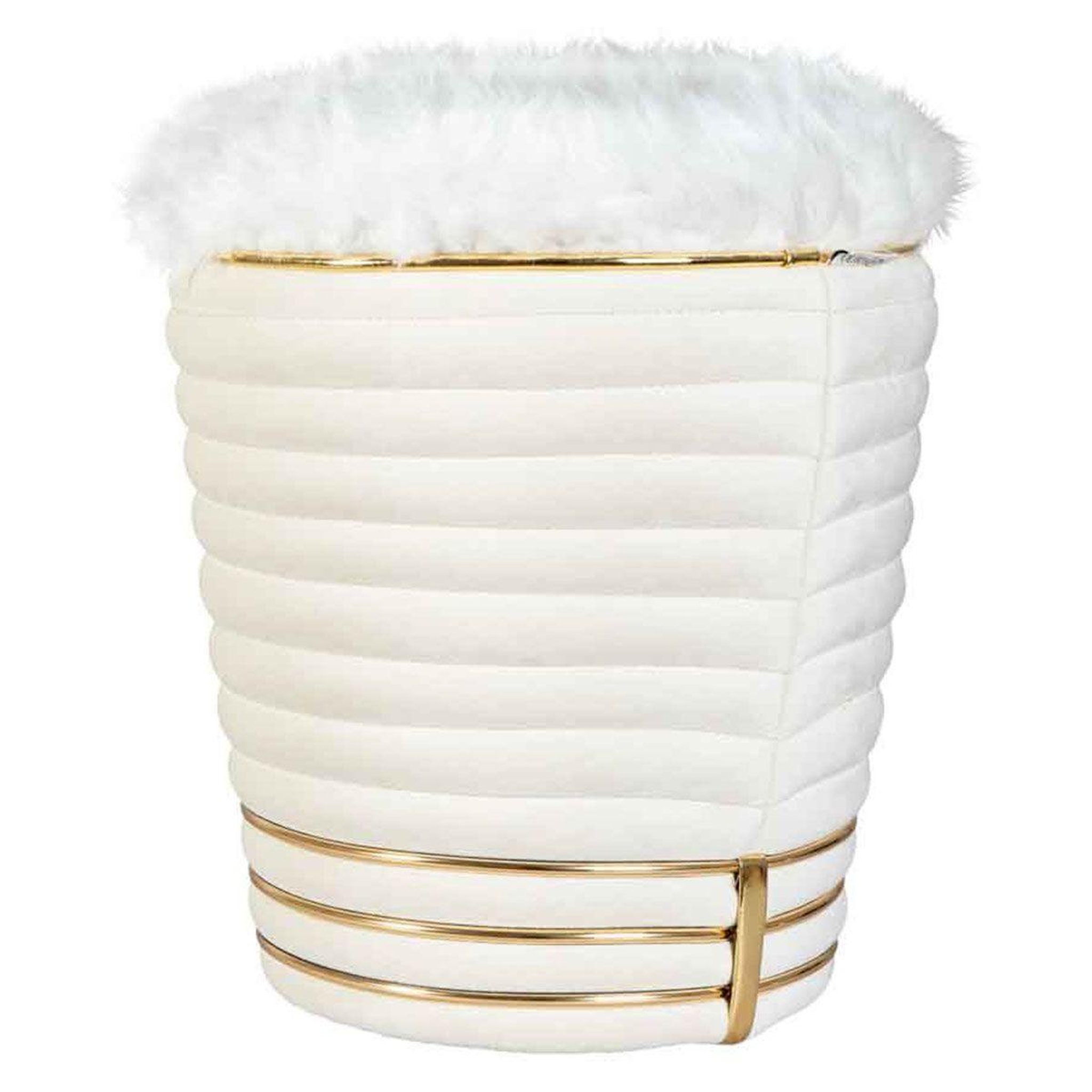Paris Prix Tabouret design en tissu  doric  50cm ivoire & or
