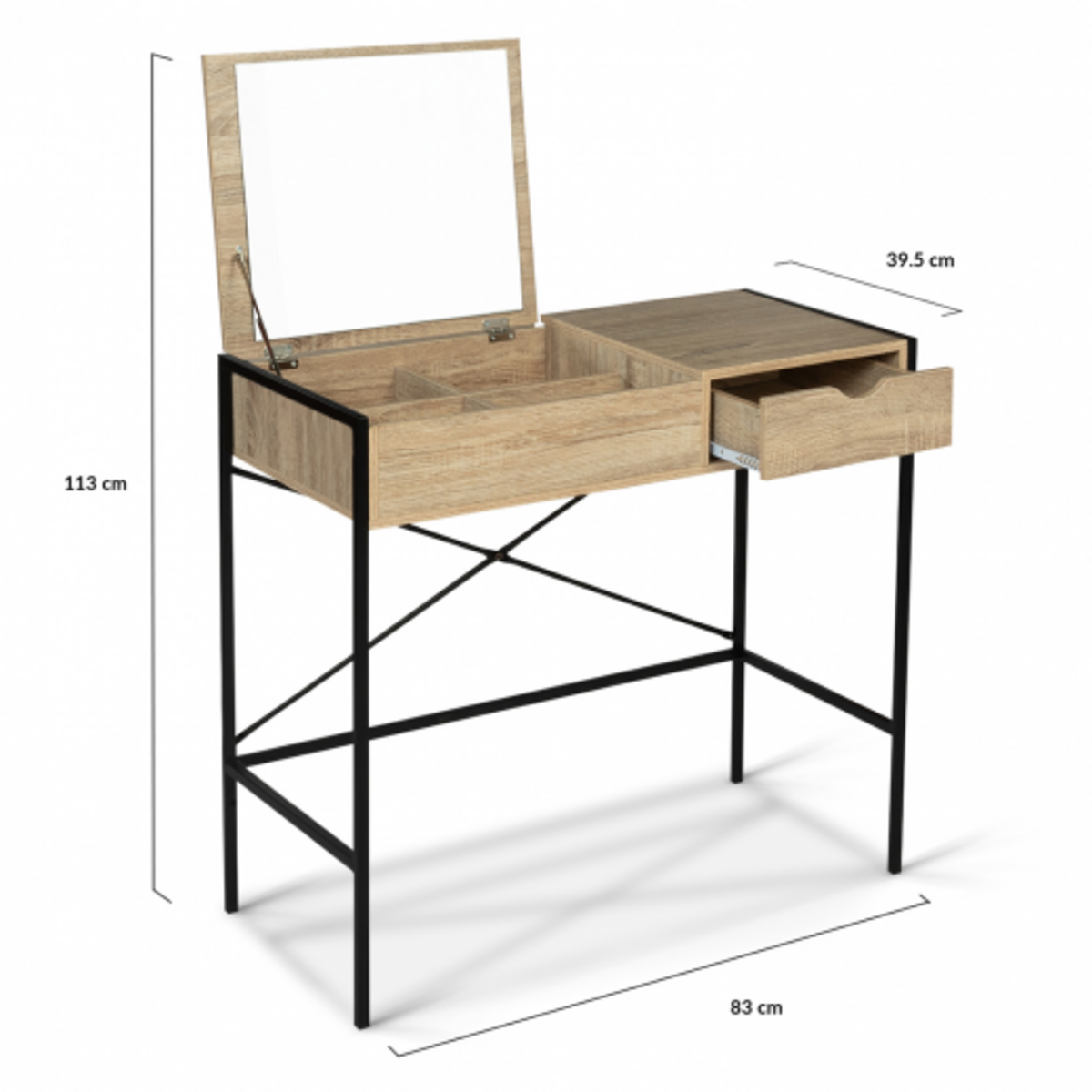 ID MARKET Coiffeuse LUIS miroir rabattable design industriel