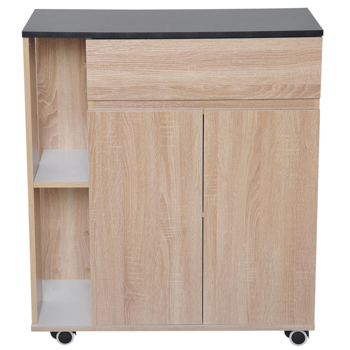 HOMCOM HOMCOM Chariot de service desserte de cuisine à roulettes multi-rangements placard double portes + 2 étagères + tiroir panneaux particules chêne noir