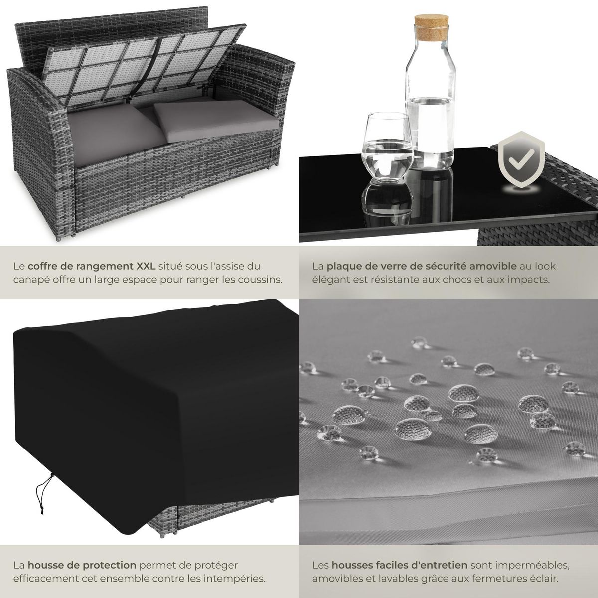 tectake Salon de jardin pour 4 à 6 personnes gris