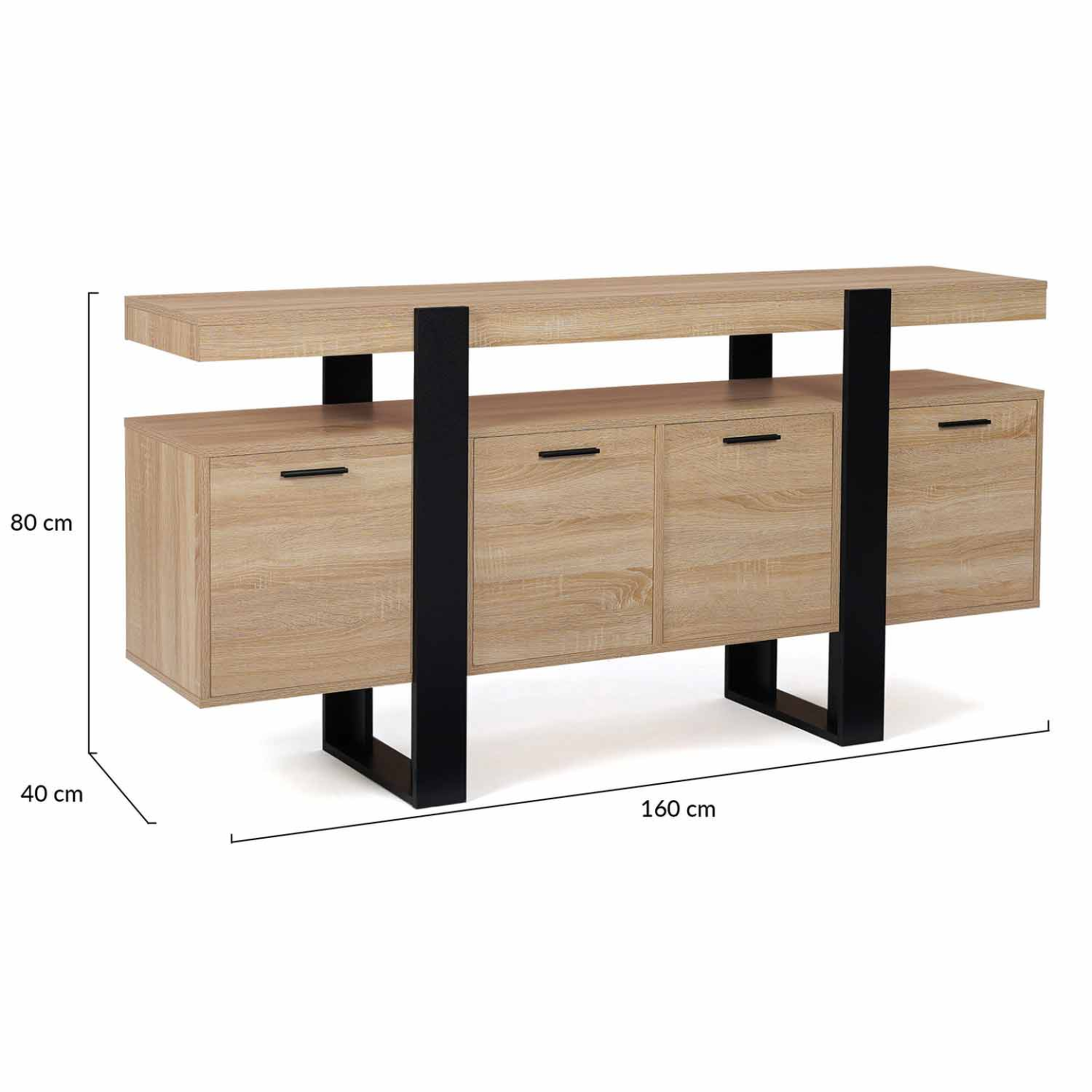 Voir la diapositive 5 : ID MARKET Buffet 160 cm phoenix xxl 4 portes bois et noir