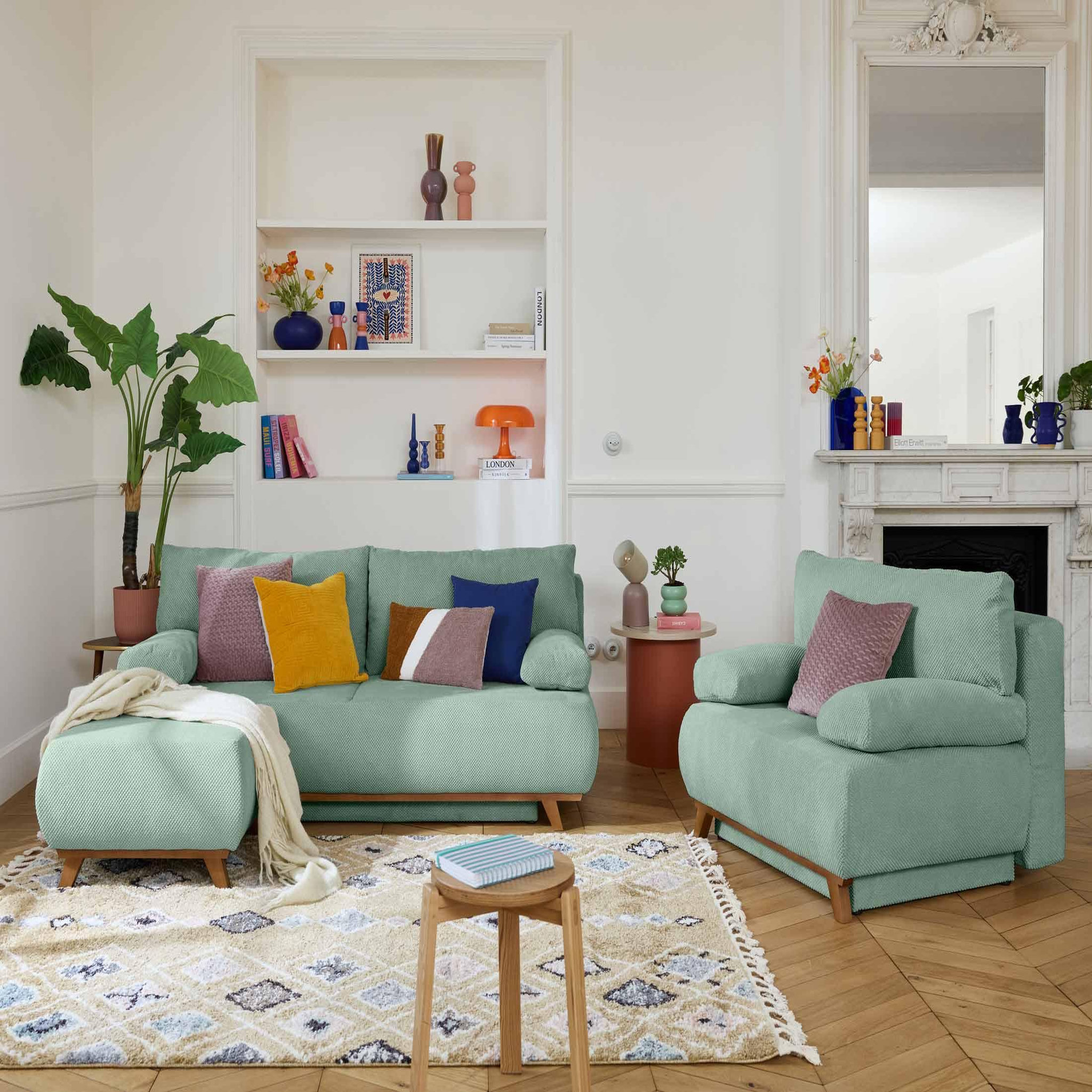 Voir la diapositive 6 : BEST MOBILIER Cristal - pouf modulable - 65 cm - en velours texturé