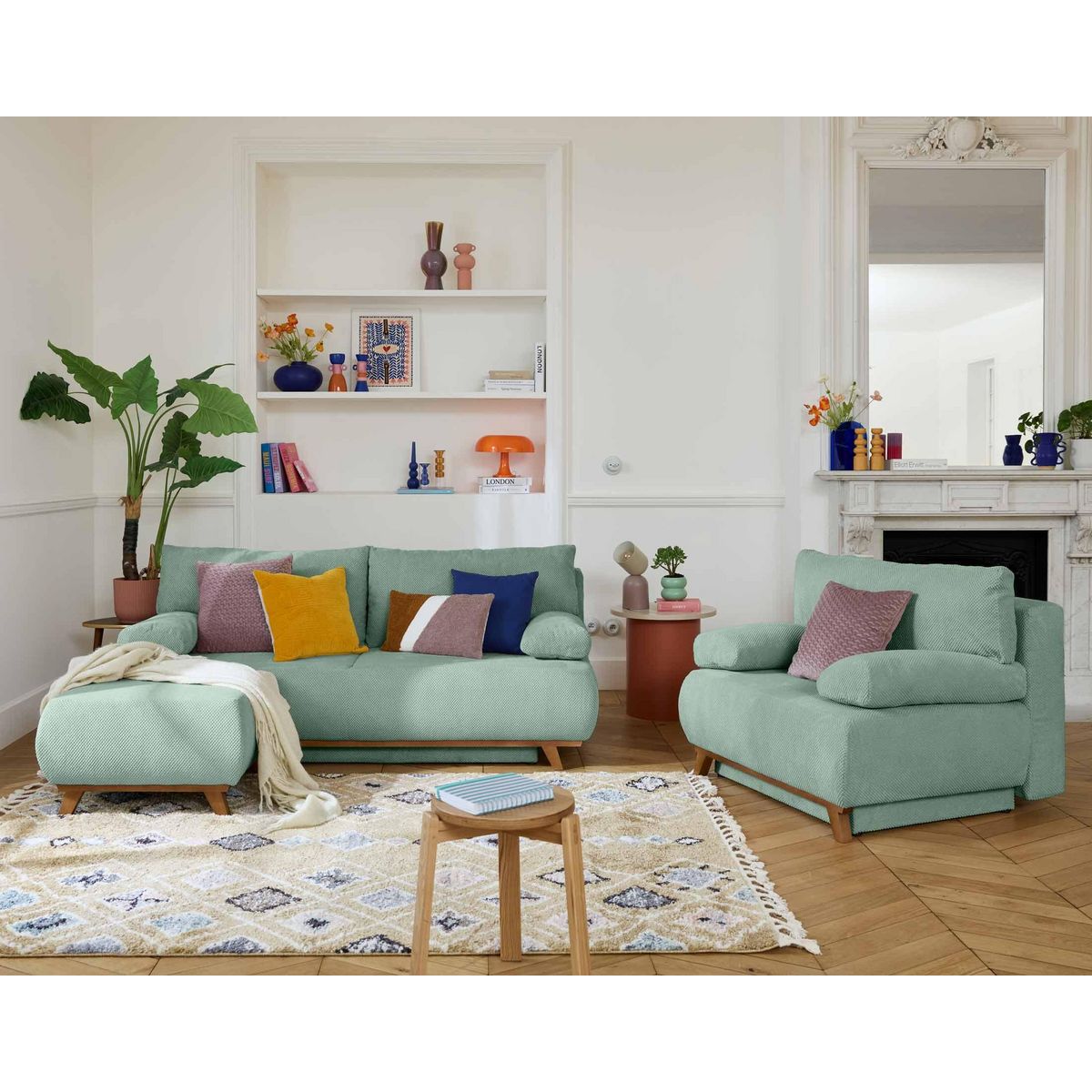 BEST MOBILIER Cristal - pouf modulable - 65 cm - en velours texturé