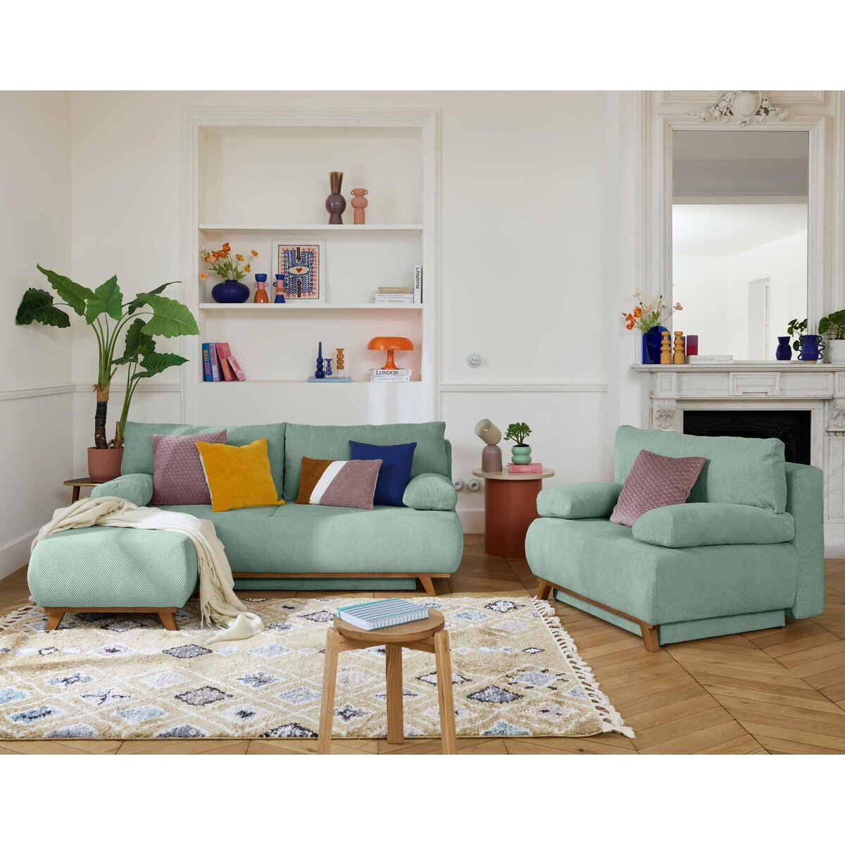 BEST MOBILIER Cristal - pouf modulable - 65 cm - en velours texturé