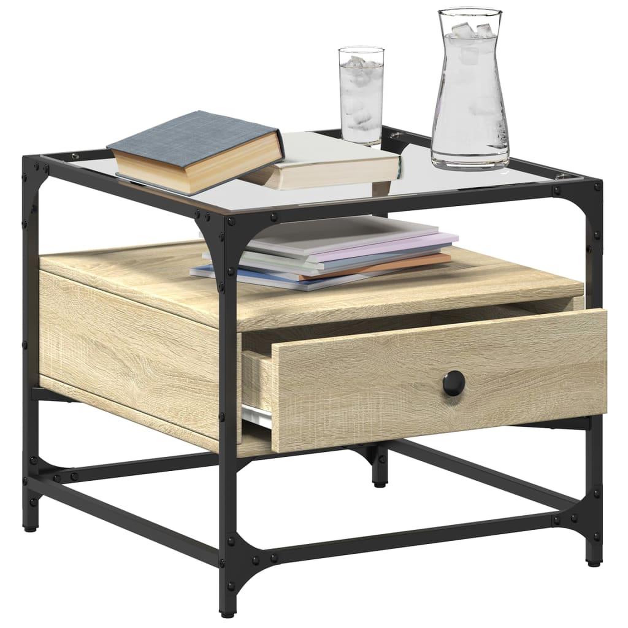 Voir la diapositive 3 : VIDAXL Table basse et dessus en verre chene sonoma 50x50x45 cm acier