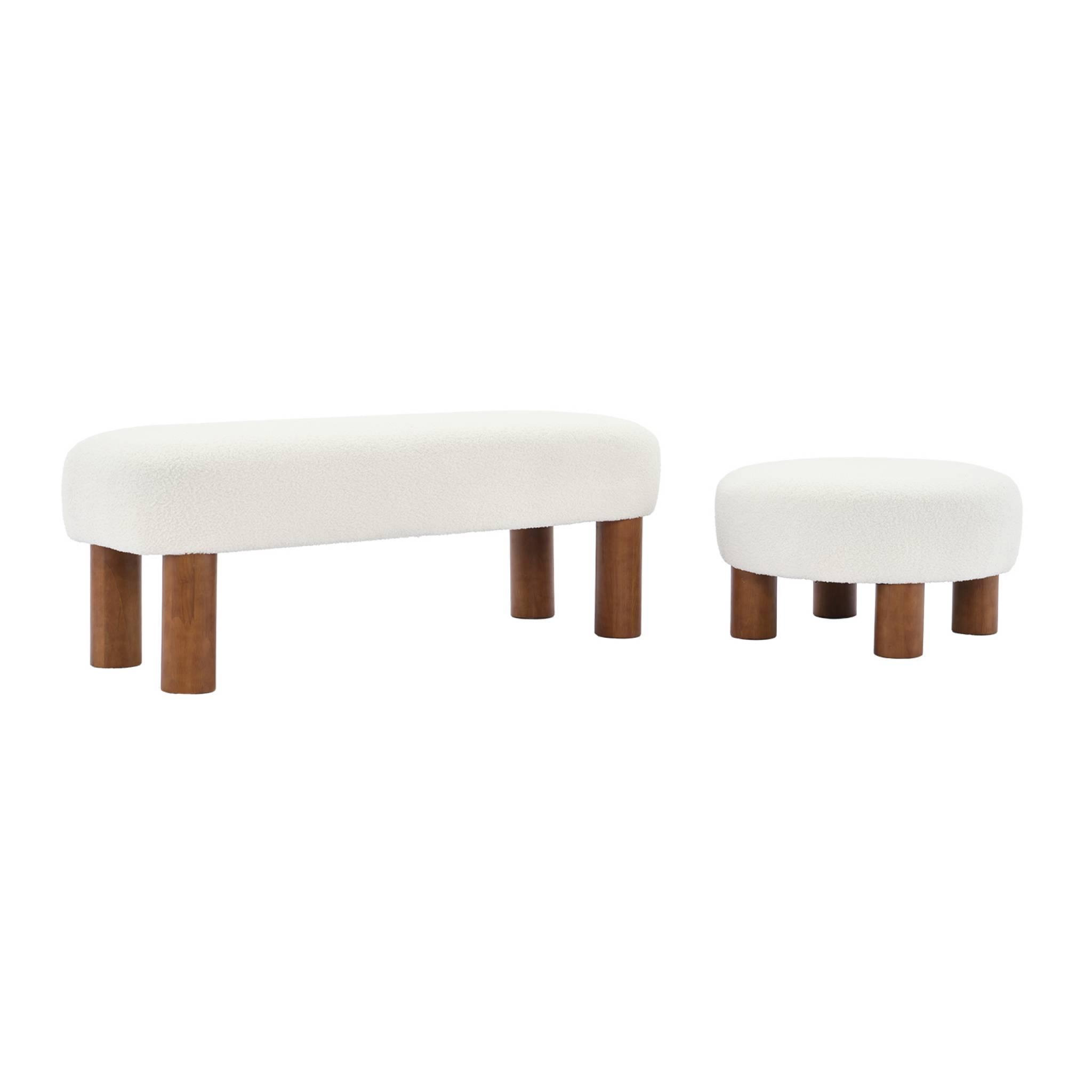 Voir la diapositive 6 : SWEEEK Tabouret pouf. pieds en bois d'hévéa et tissu bouclette. blanc