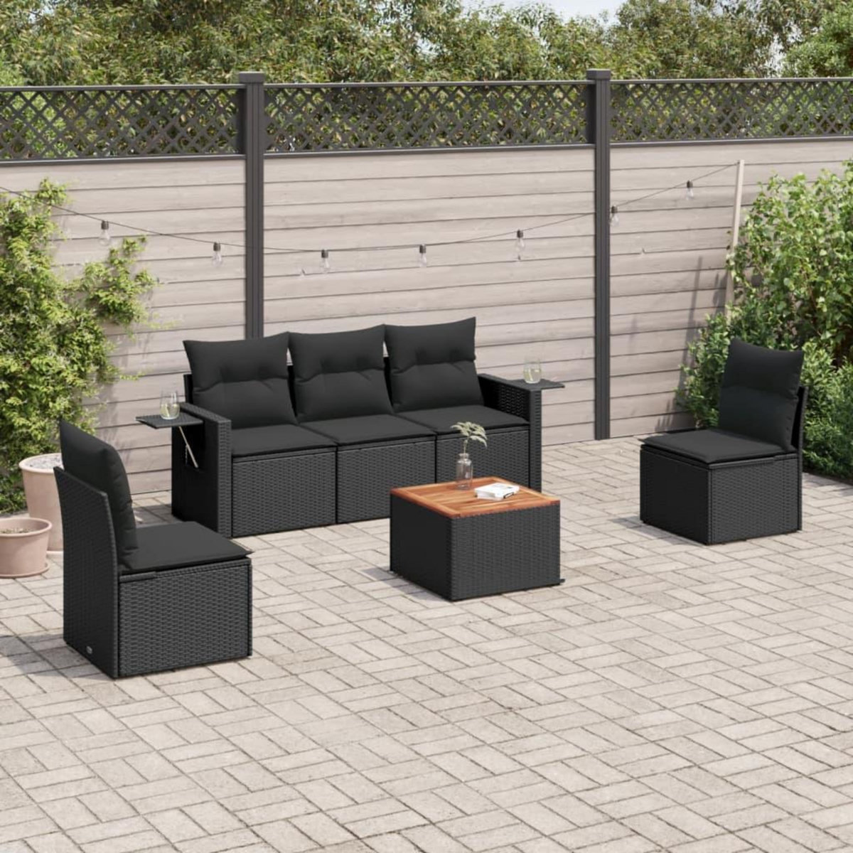 VIDAXL Salon de jardin 6 pcs avec coussins noir resine tressee