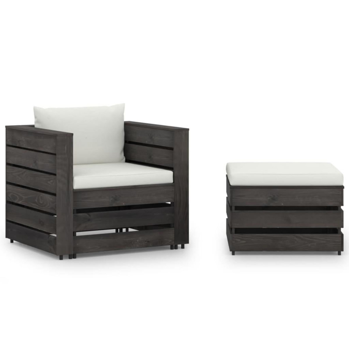 VIDAXL Salon de jardin 2 pcs avec coussins Bois impregne de gris
